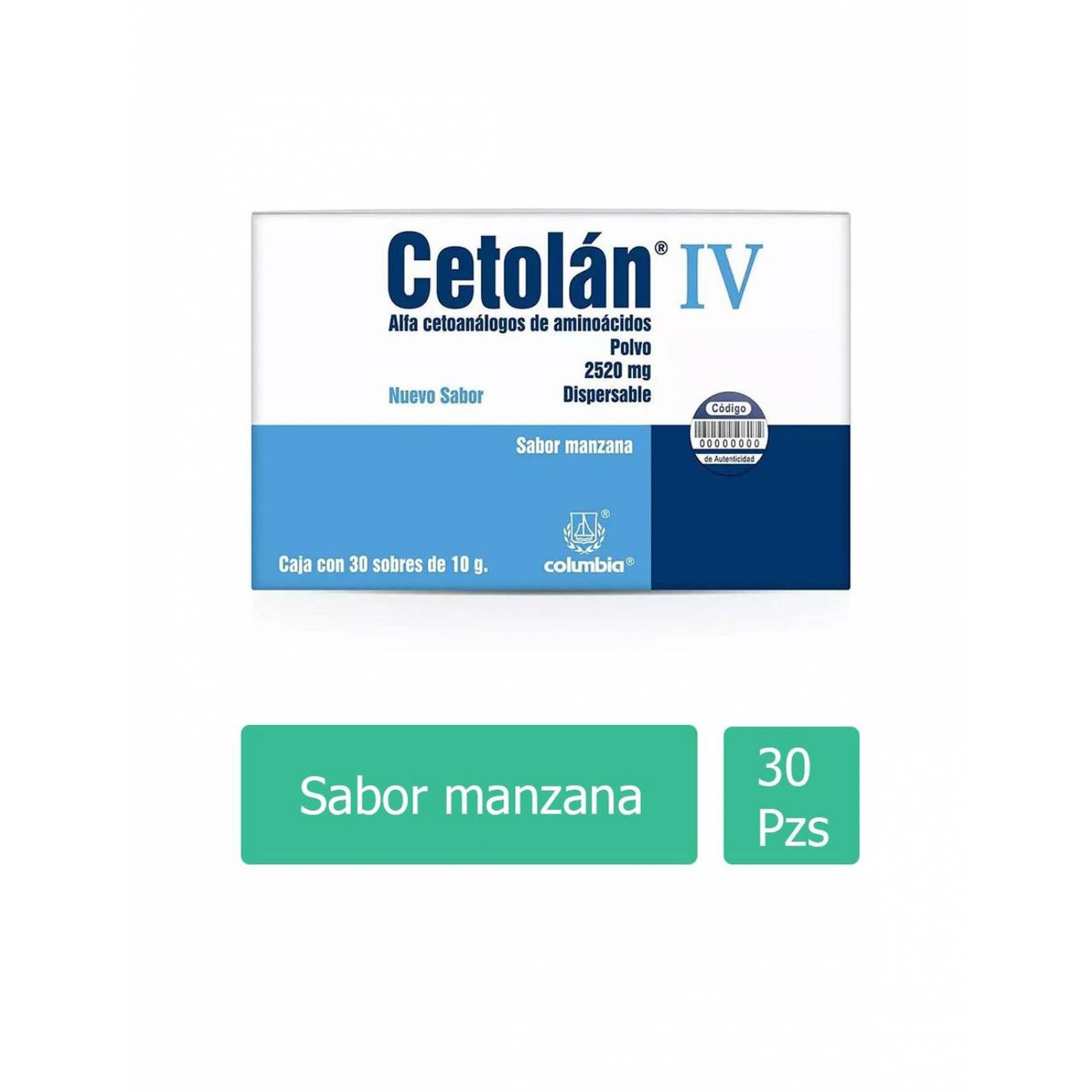 Cetolán IV 2520 mg Caja Con 30 Sobres De 10 g Cada Uno Sabor Manzana 