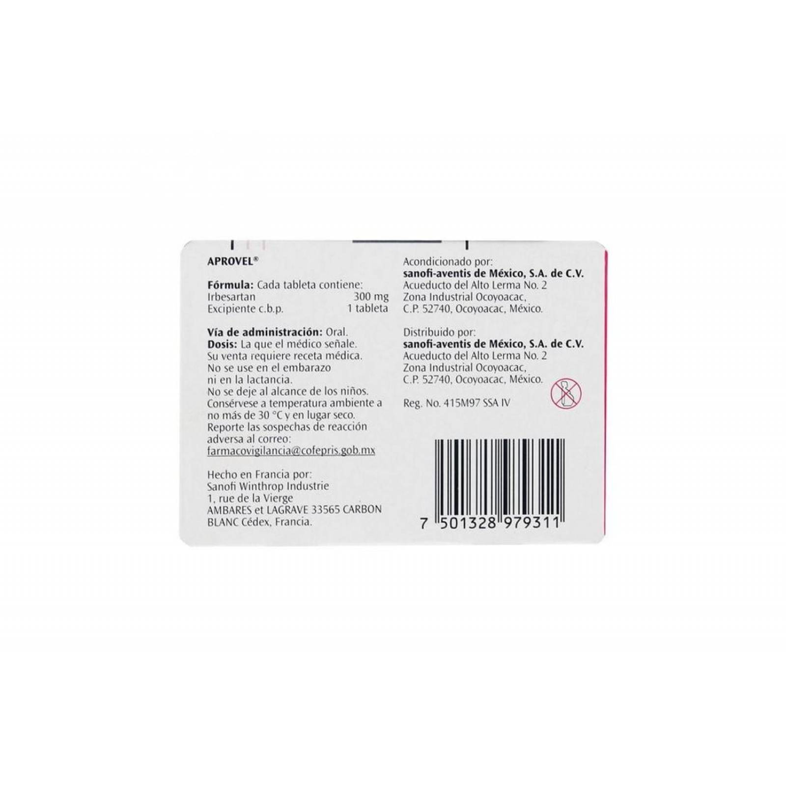 Aprovel 300 mg Caja Con 28 Tabletas 