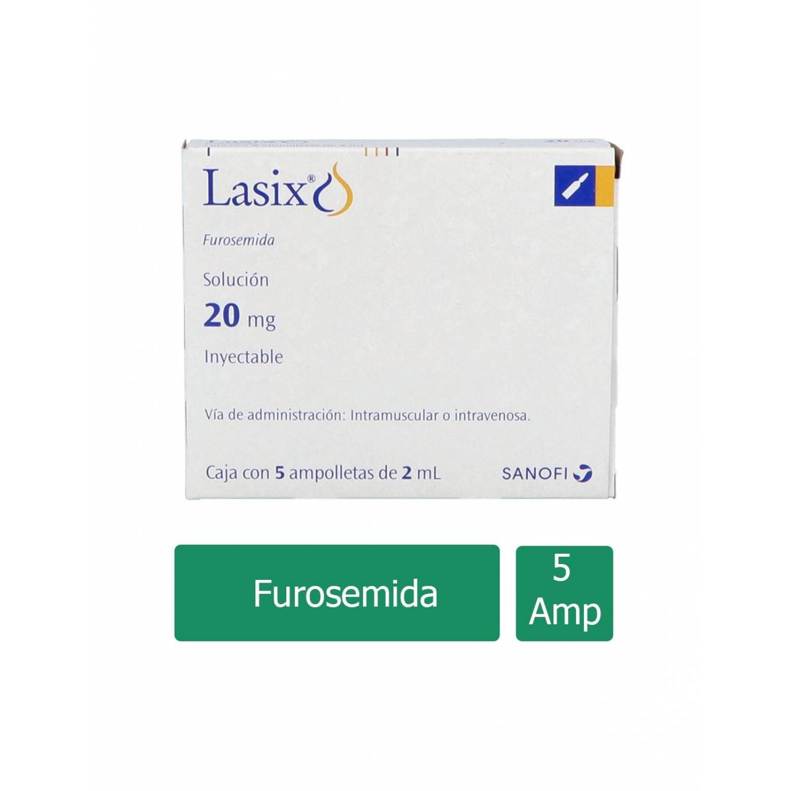 Lasix 20 mg Solución Inyectable Caja Con 5 Ampolletas Con 2 mL 