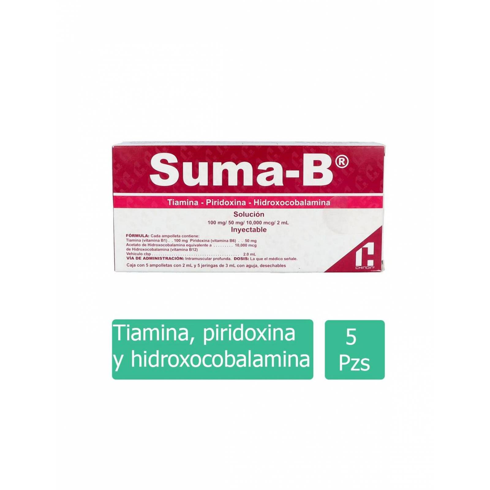 Suma B Caja Con 5 Ampolletas Ambar Con 2mL y 5 Jeringas Con 3mL 