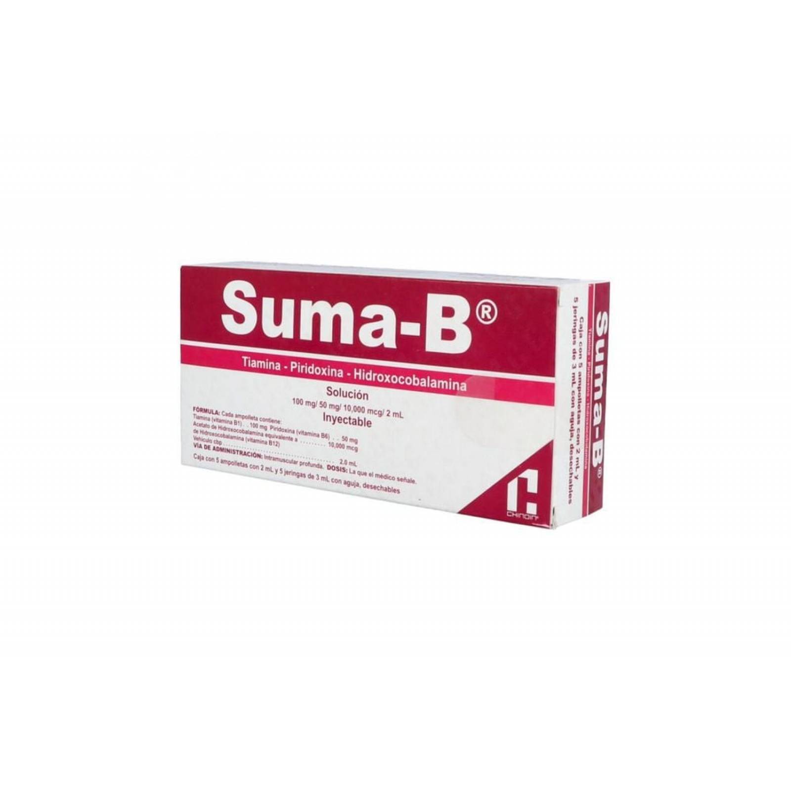 Suma B Caja Con 5 Ampolletas Ambar Con 2mL y 5 Jeringas Con 3mL 
