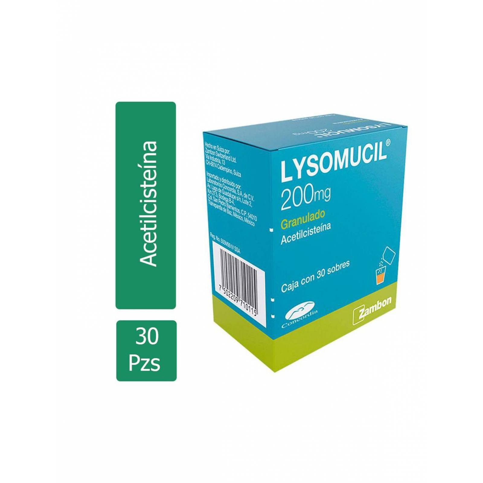 Lysomucil 200 mg Polvo Efervescente Caja Con 30 Sobres 