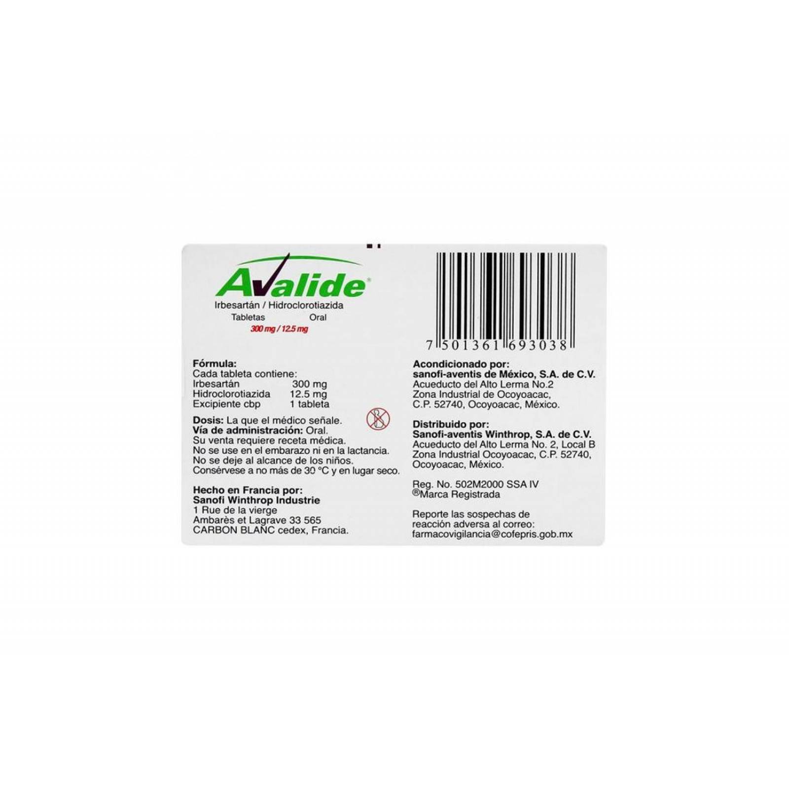 Avalide 300 mg / 12.5 mg Caja Con 14 Tabletas 