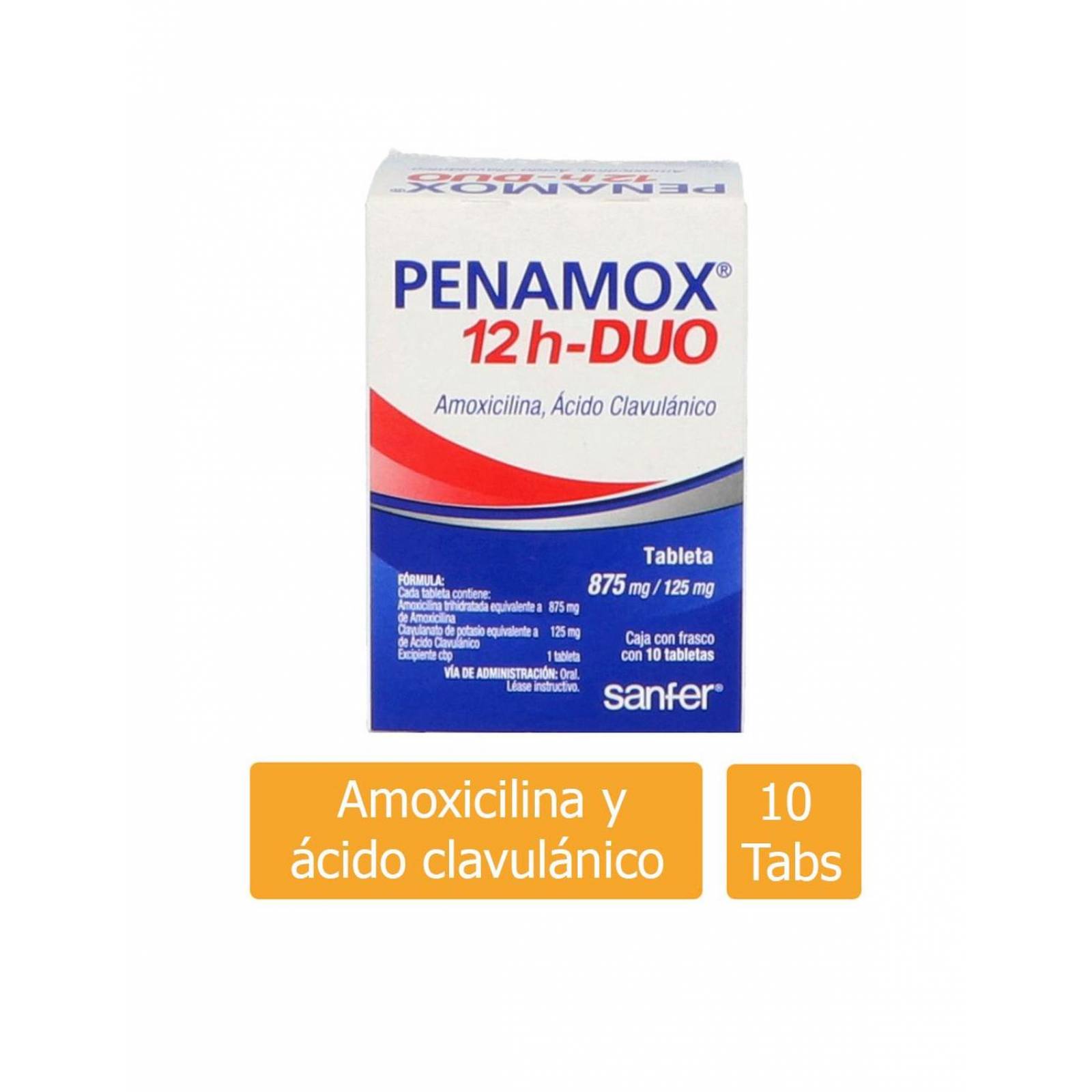 Penamox 12H Duo 875 mg/125 mg Caja Con 10 Tabletas 