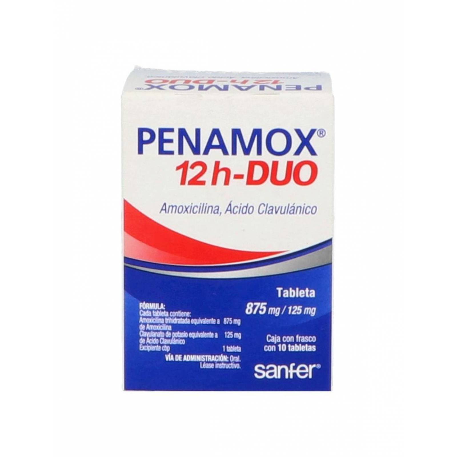 Penamox 12H Duo 875 mg/125 mg Caja Con 10 Tabletas 