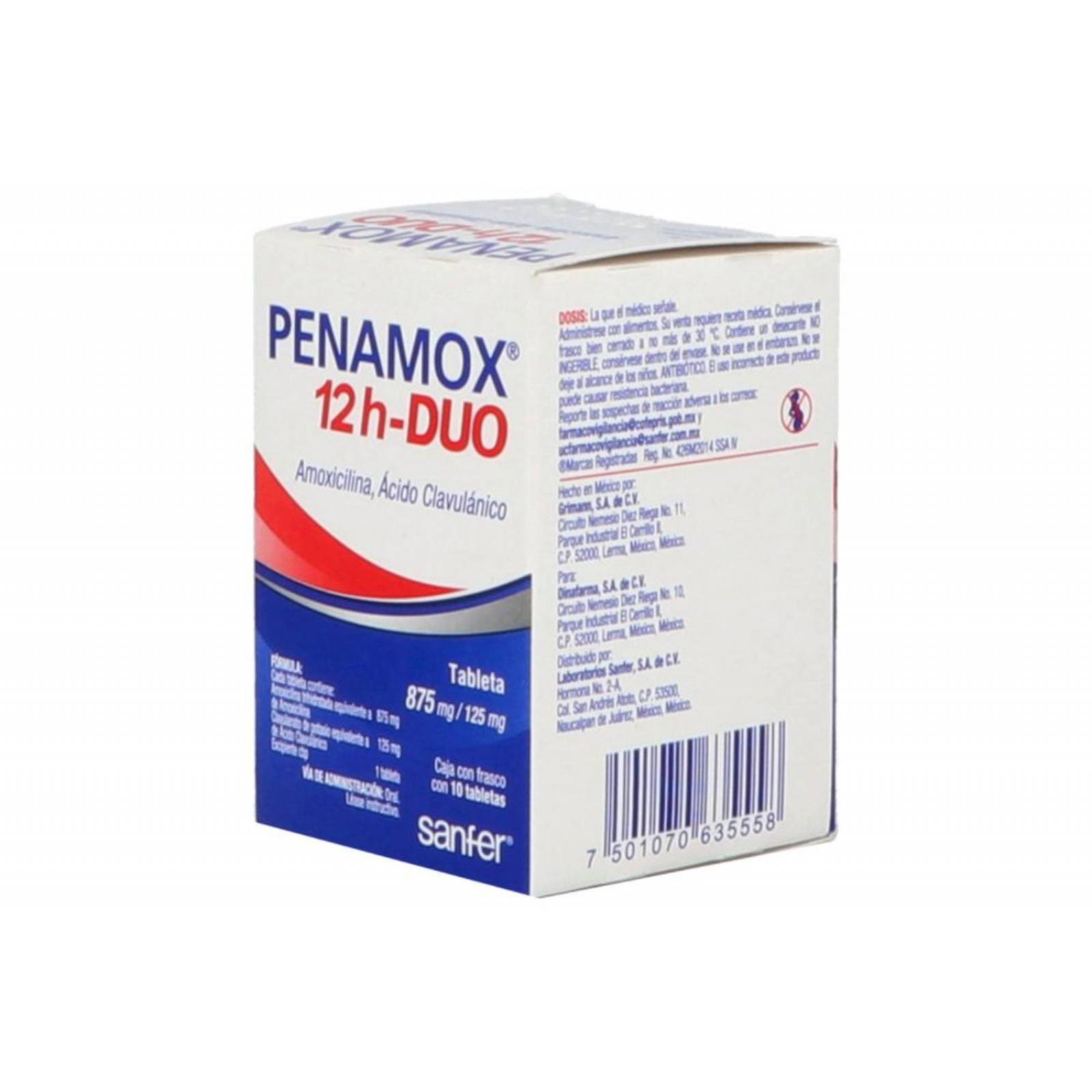 Penamox 12H Duo 875 mg/125 mg Caja Con 10 Tabletas 