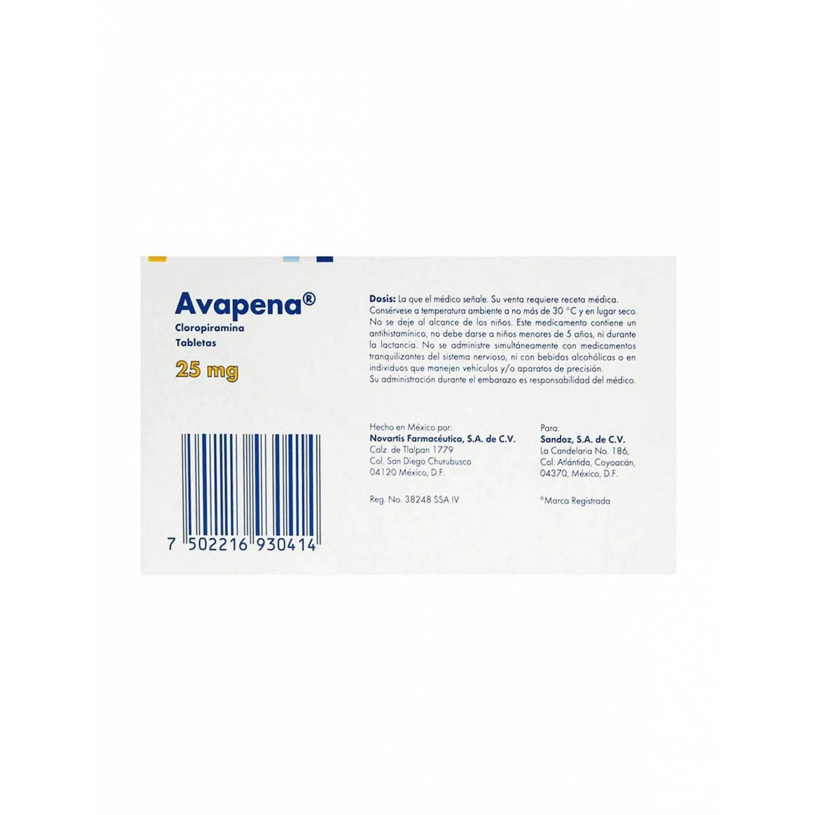 Avapena 25 mg Caja Con 20 Tabletas 