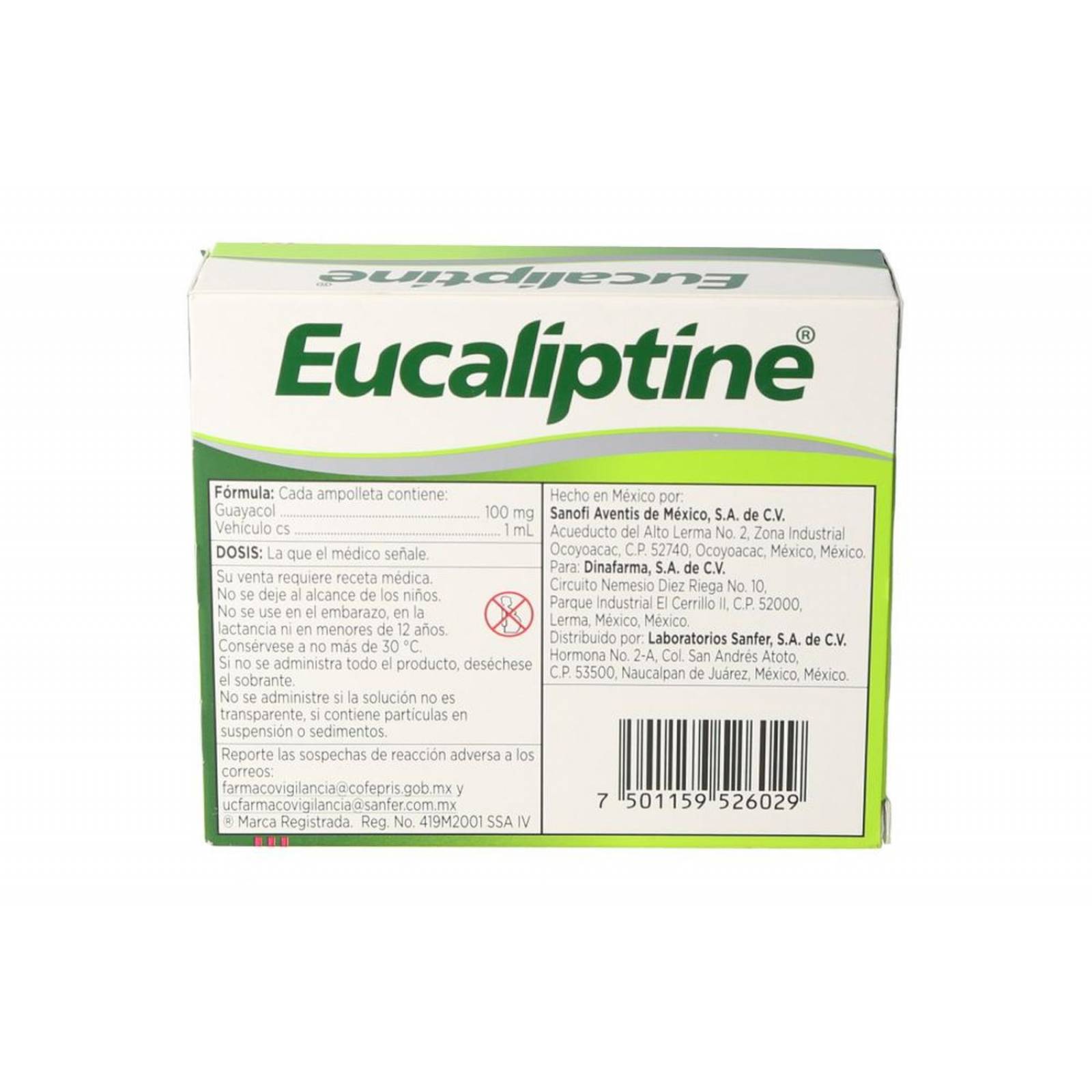 Eucaliptine 100 mg Caja Con 10 Ampolletas Con 1 mL 