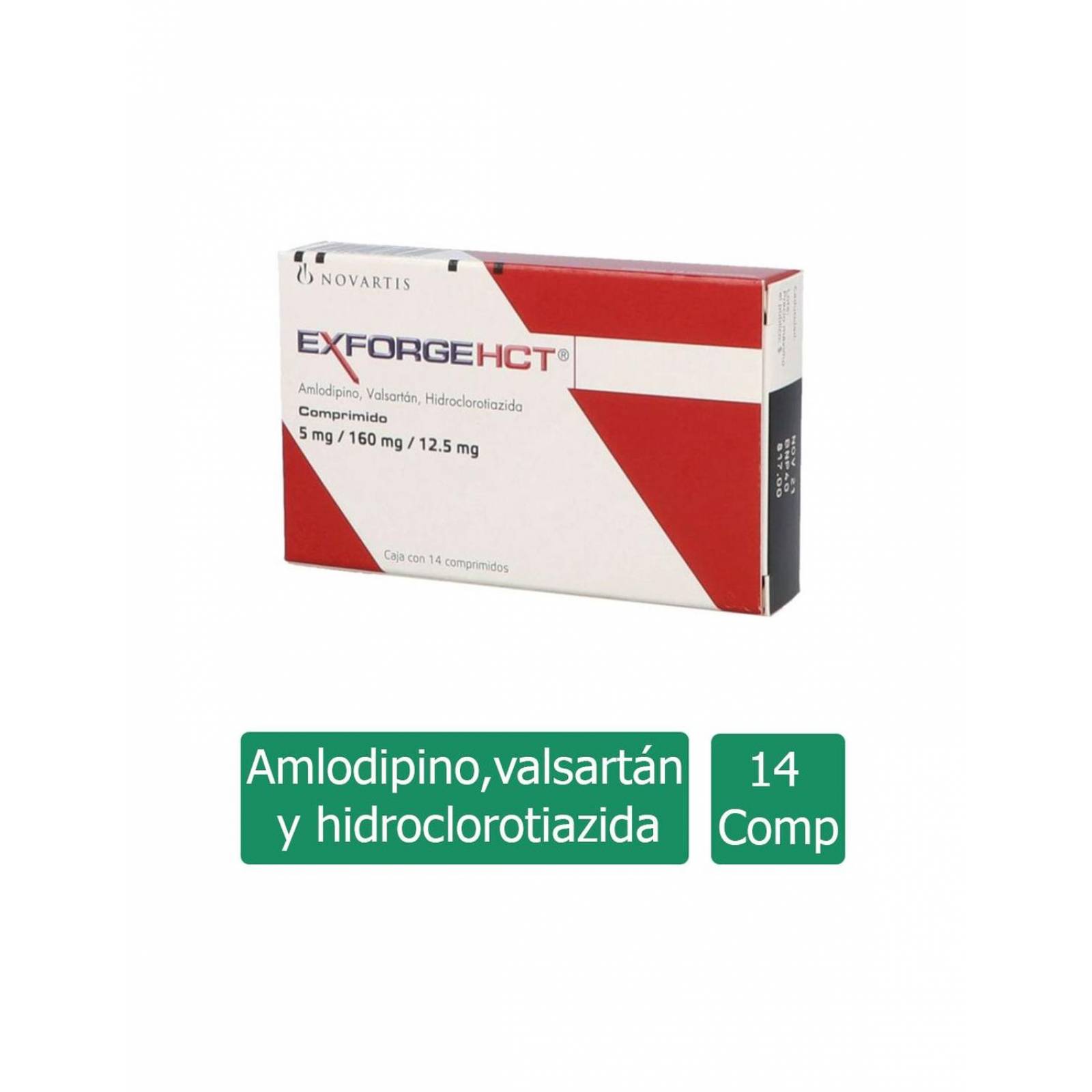 Exforge Hct 5mg/160mg/12.5mg Caja Con 14 Comprimidos 