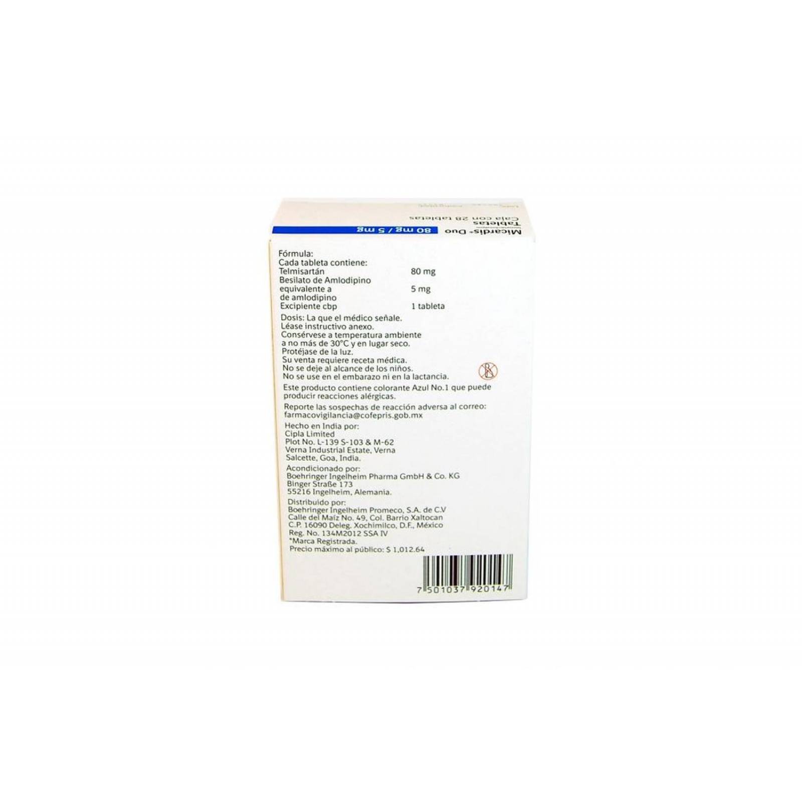 Micardis Duo 80 mg / 5 mg Caja Con 28 Tabletas 