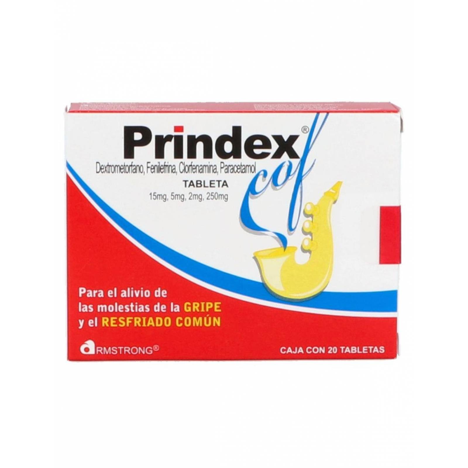 Prindex Cof 15 mg/5 mg/ 2 mg/ 250 mg Caja Con 20 Tabletas 