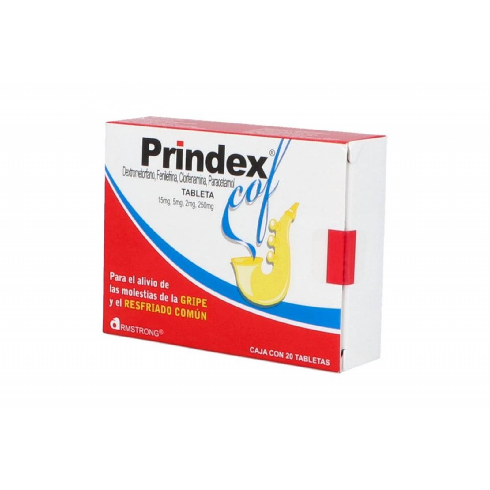 Prindex Cof 15 mg/5 mg/ 2 mg/ 250 mg Caja Con 20 Tabletas 