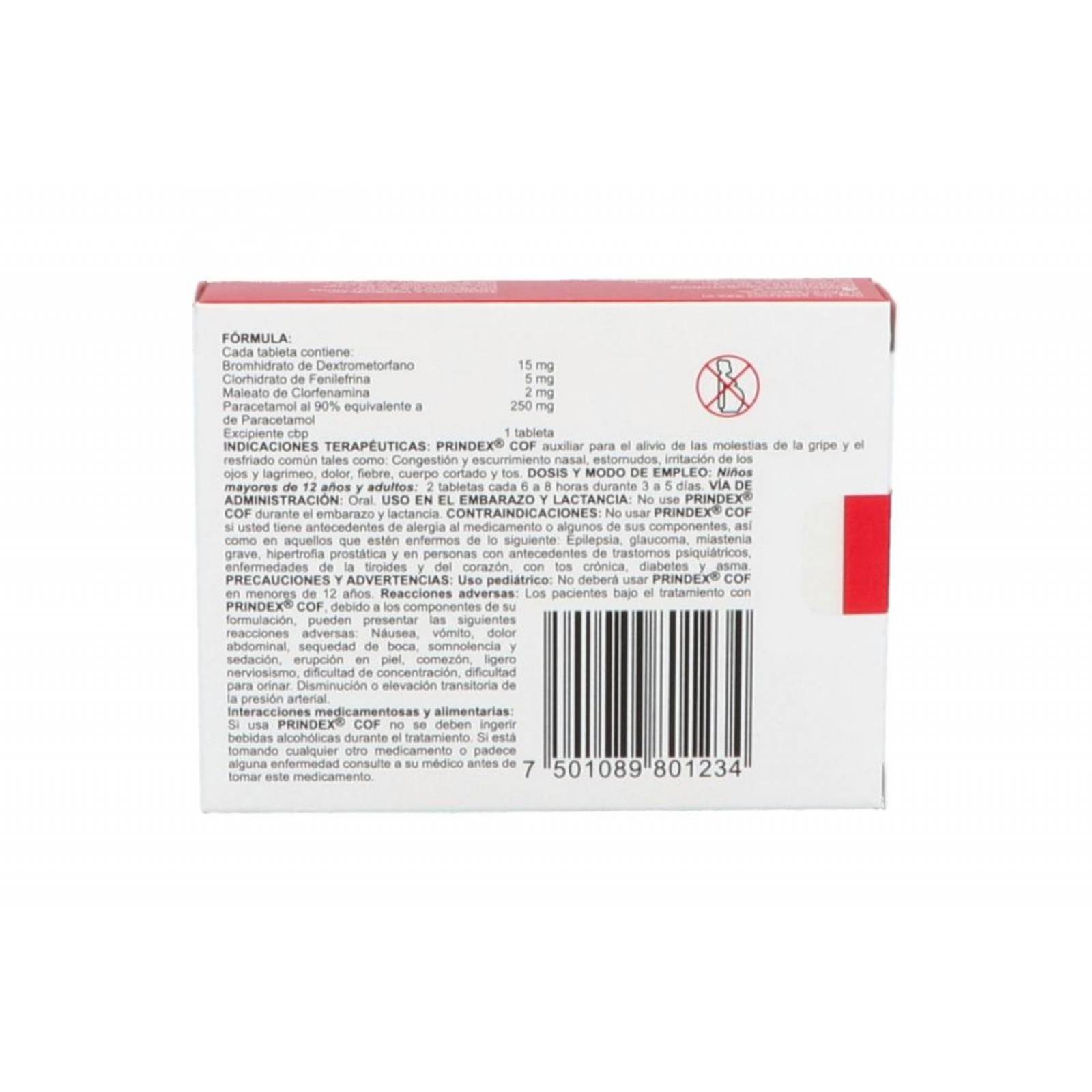 Prindex Cof 15 mg/5 mg/ 2 mg/ 250 mg Caja Con 20 Tabletas 