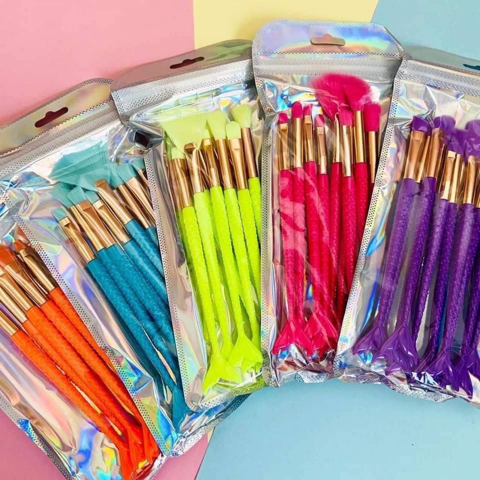 Brochas Para Maquillaje Profesional Set De 10 Piezas Colores Neon