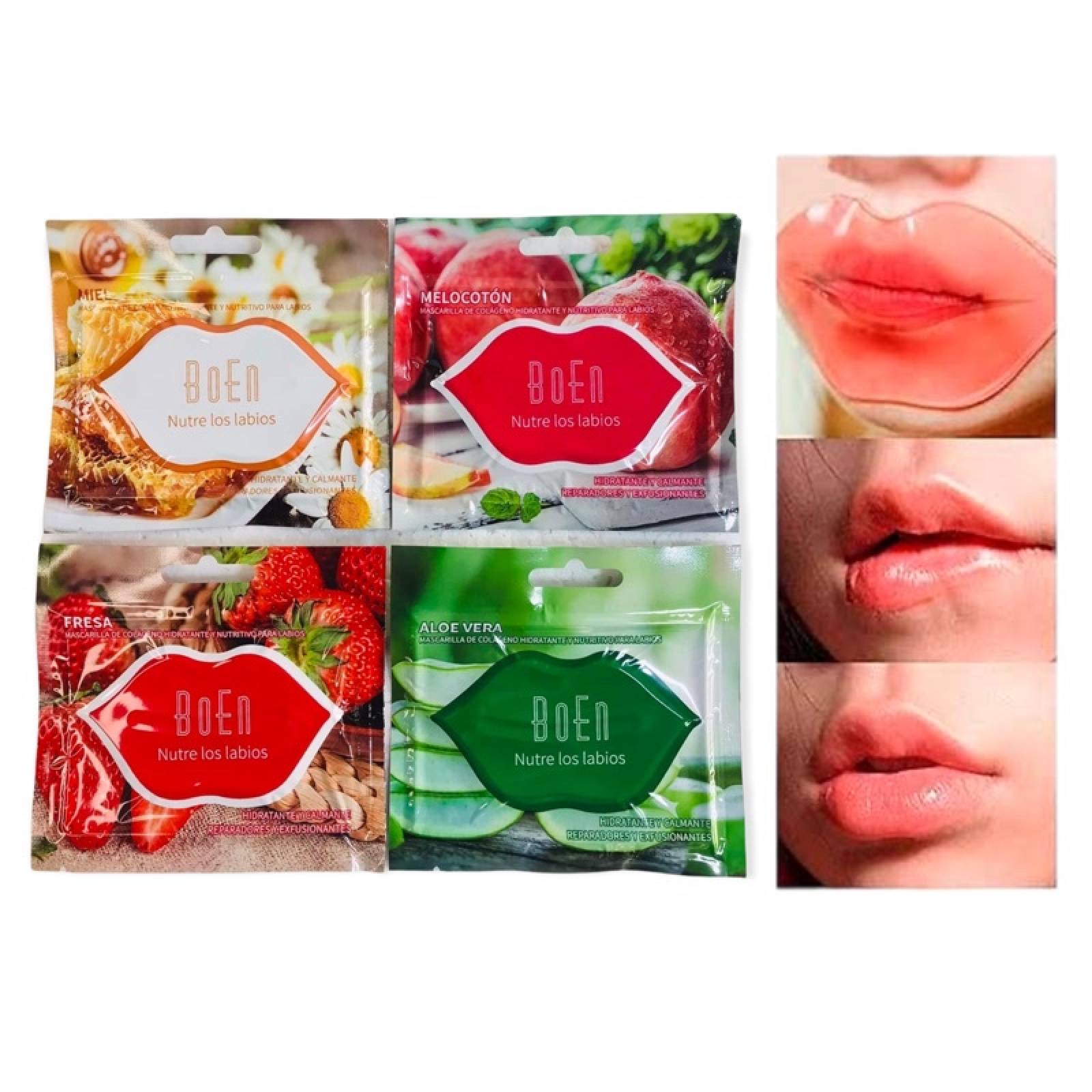 4 Mascarillas para Labios BOEN Aloe Vera Miel Melocotón Fresa