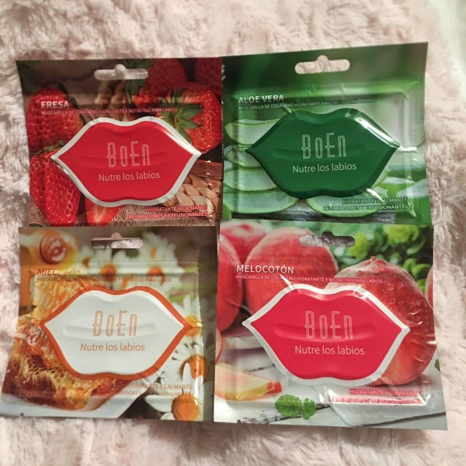 4 Mascarillas para Labios BOEN Aloe Vera Miel Melocotón Fresa