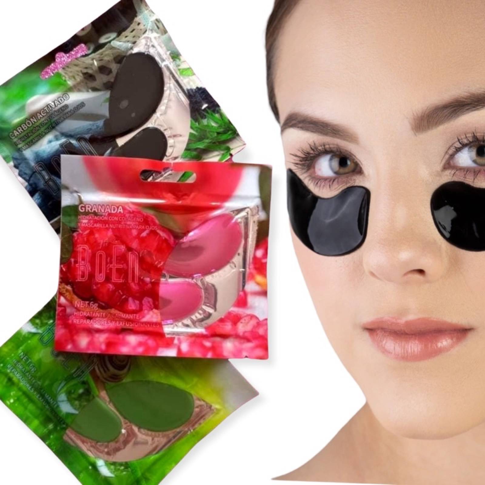 3 Parches para Ojos Anti Ojeras Aloe Vera Carbón Activado Granada