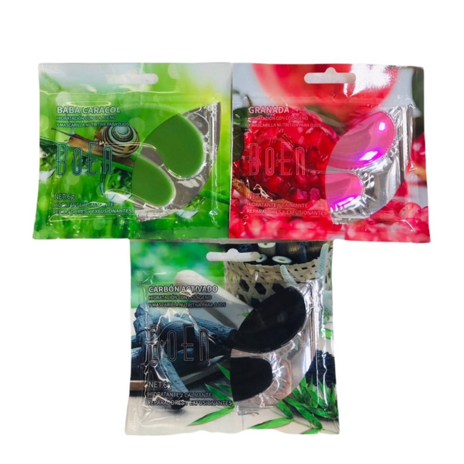 3 Parches para Ojos Anti Ojeras Aloe Vera Carbón Activado Granada