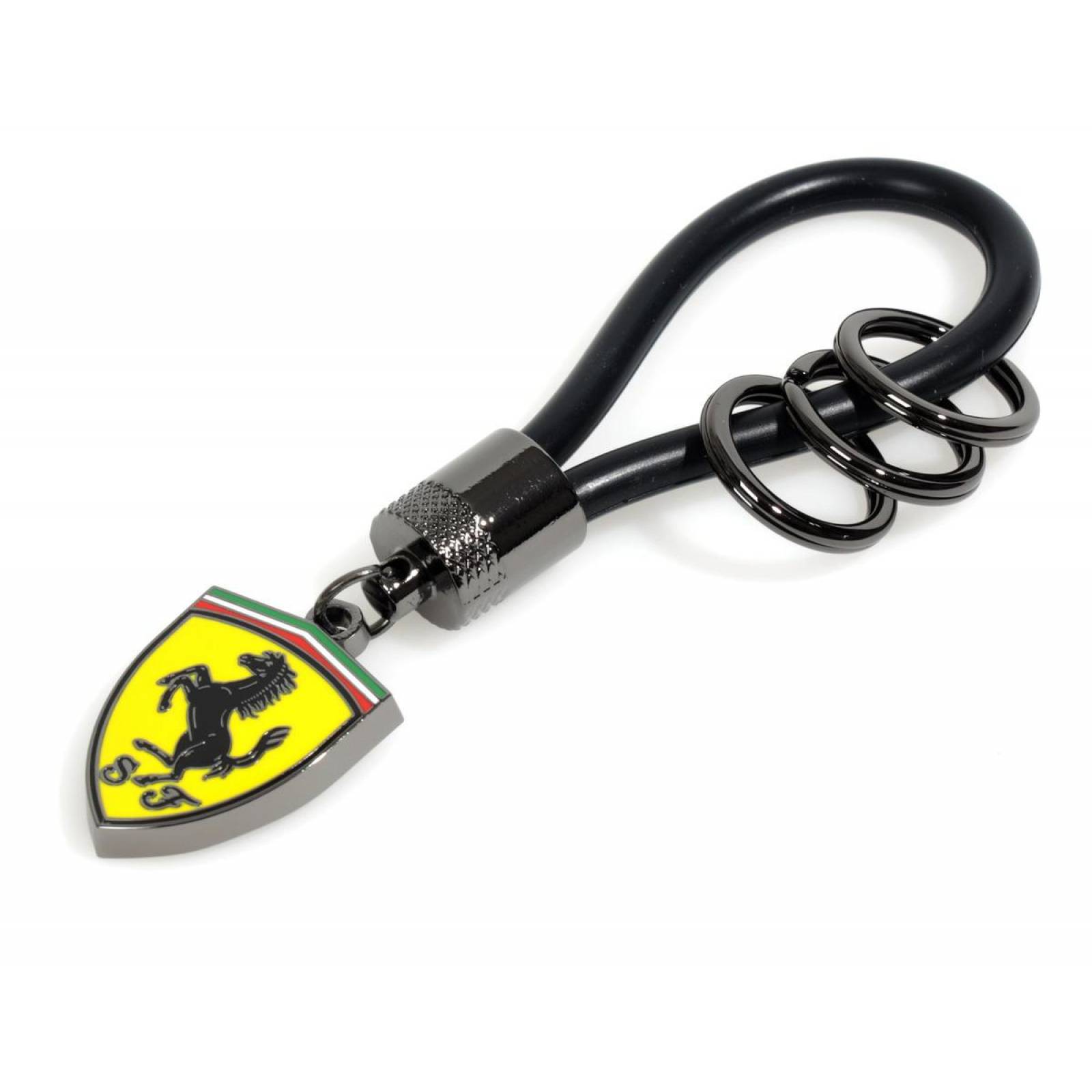 Llavero Ferrari Negro Con Correa De Goma