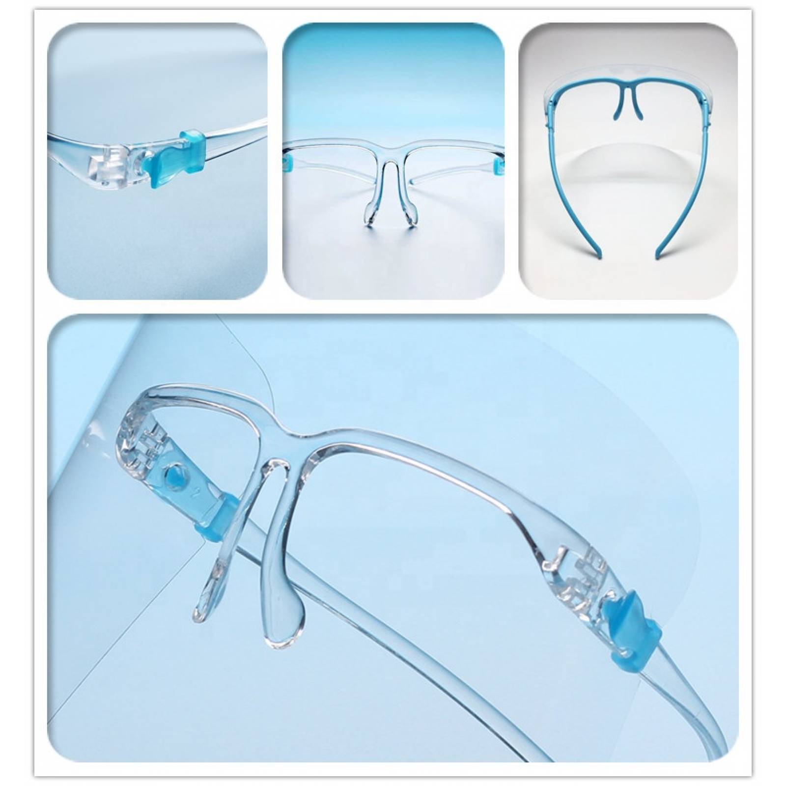 10 Mascarillas Careta Facial con Soporte de Lentes (Armazón) -Mica Transparente - Cubre Boca Ojos Nariz Protector