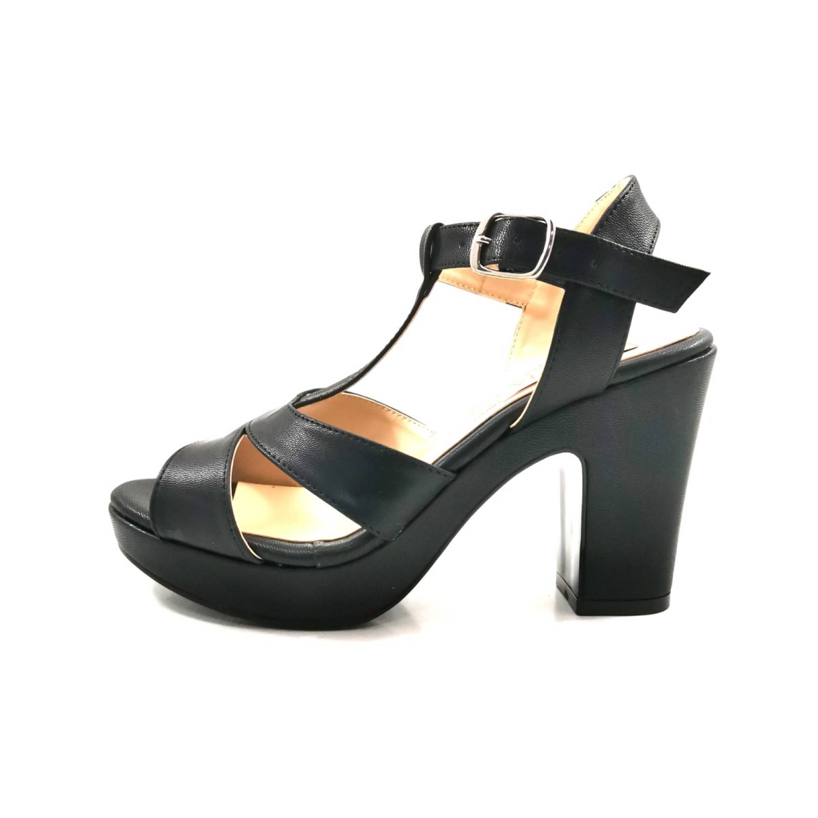 Sandalia  tacon calzado dama cabra negro perezlete 84024