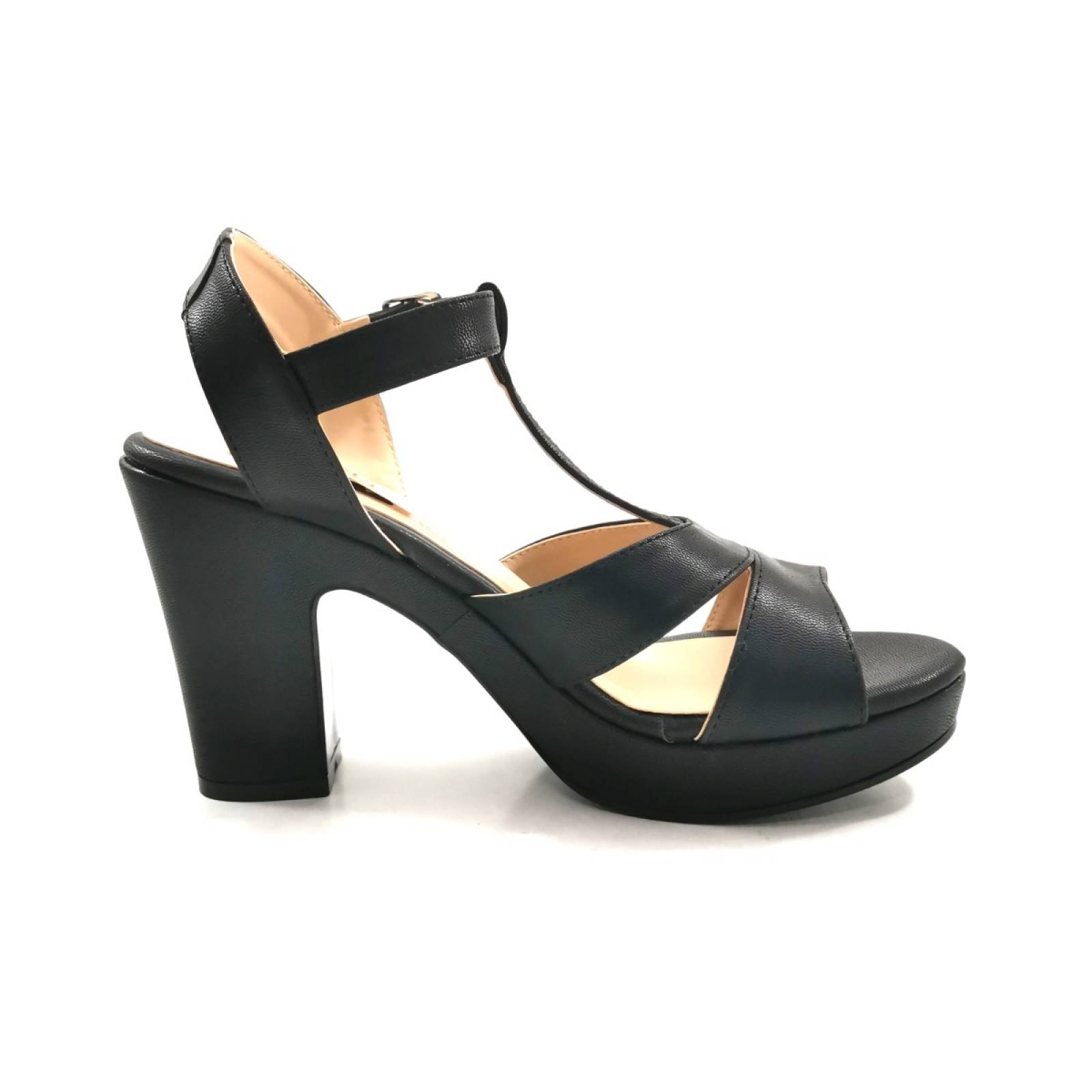 Sandalia  tacon calzado dama cabra negro perezlete 84024