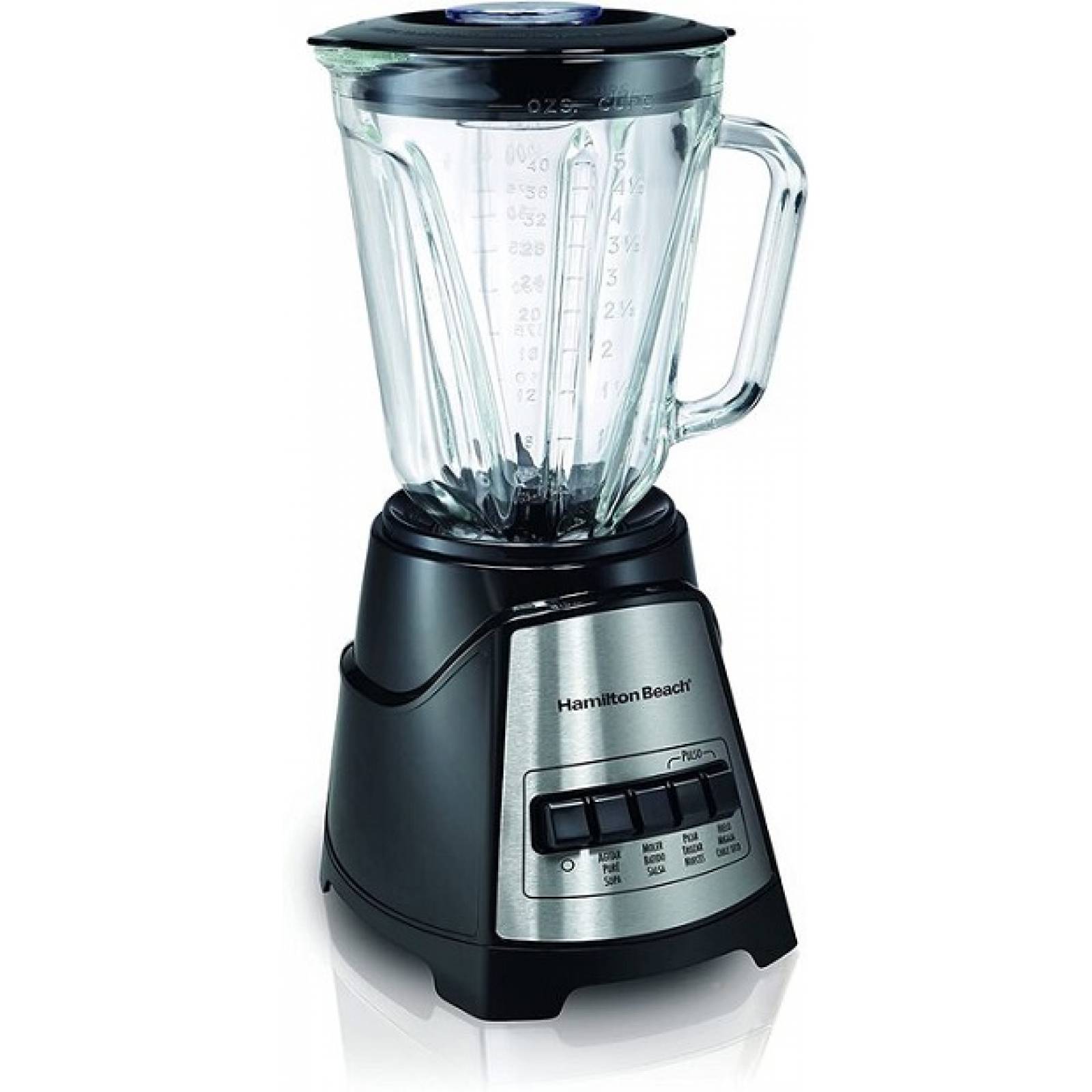 Hamilton Beach Licuadora Power Elite, con 12 Funciones, Vaso de Vidrio, 1.2 Litros, Negra (58148-MXR)