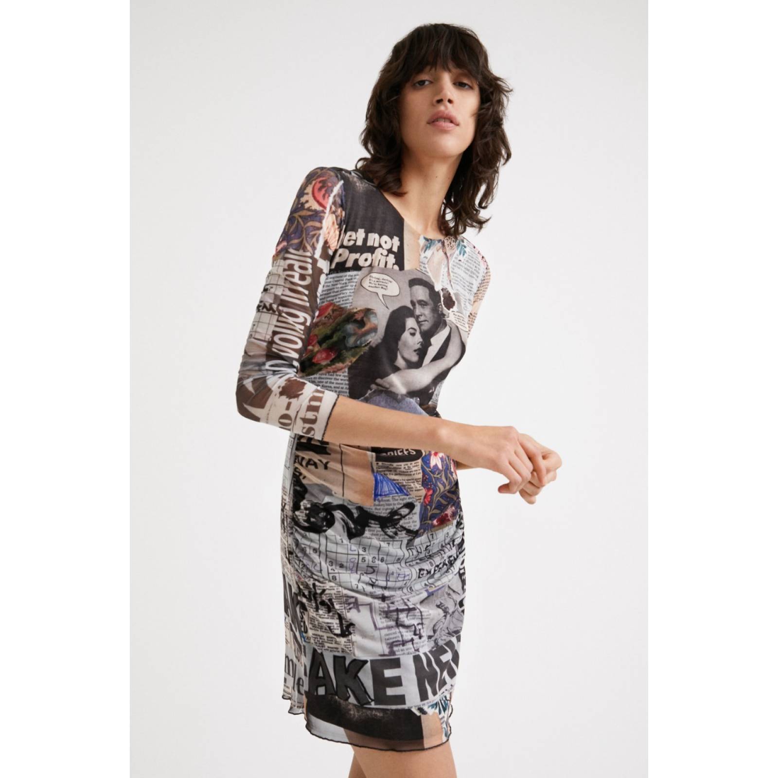 Vestido Estampado Periodico Dama Desigual 22SWVK49