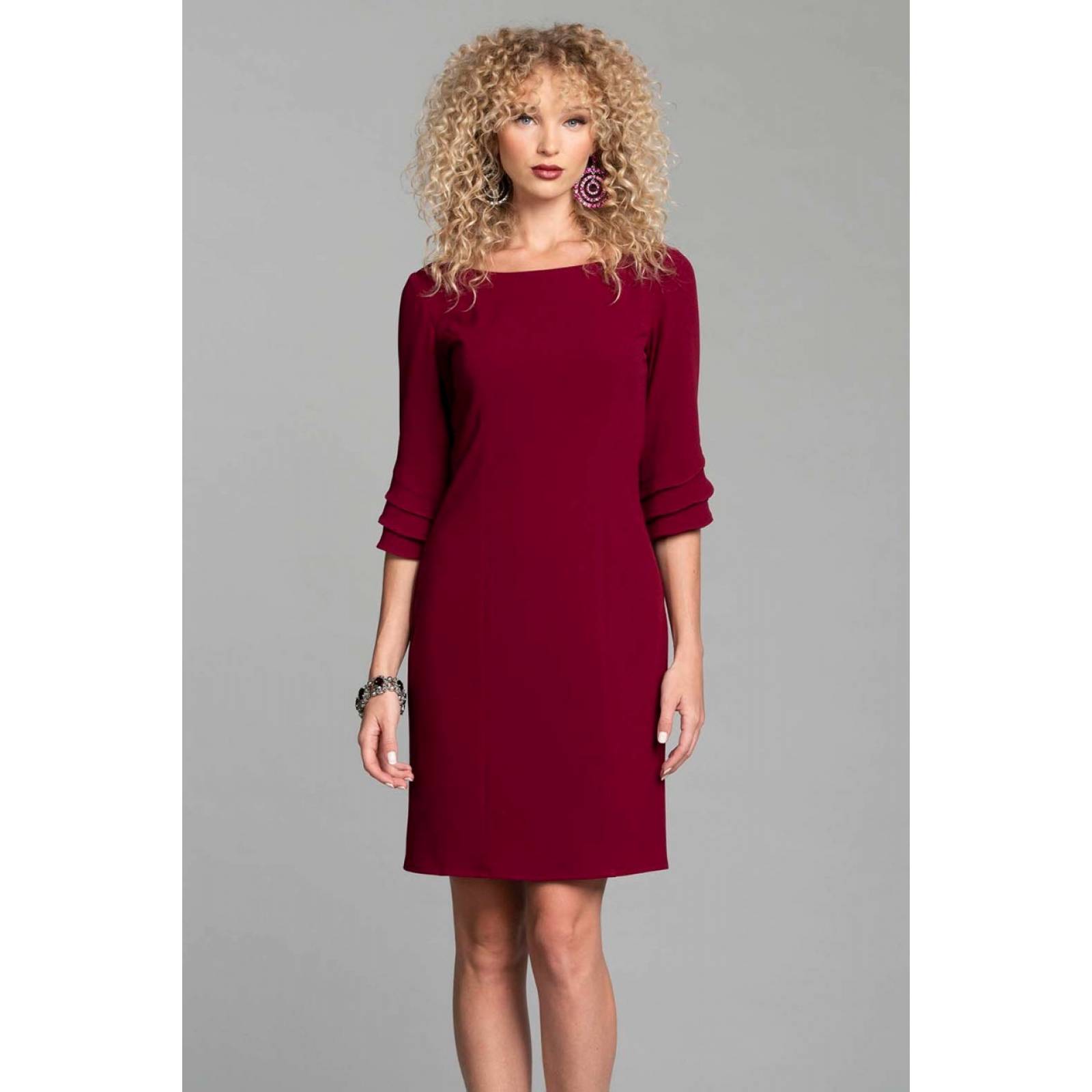 Vestido Liso Ajustado con Olan Cherry 22372