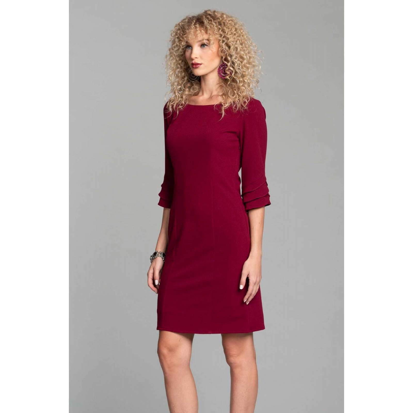 Vestido Liso Ajustado con Olan Cherry 22372