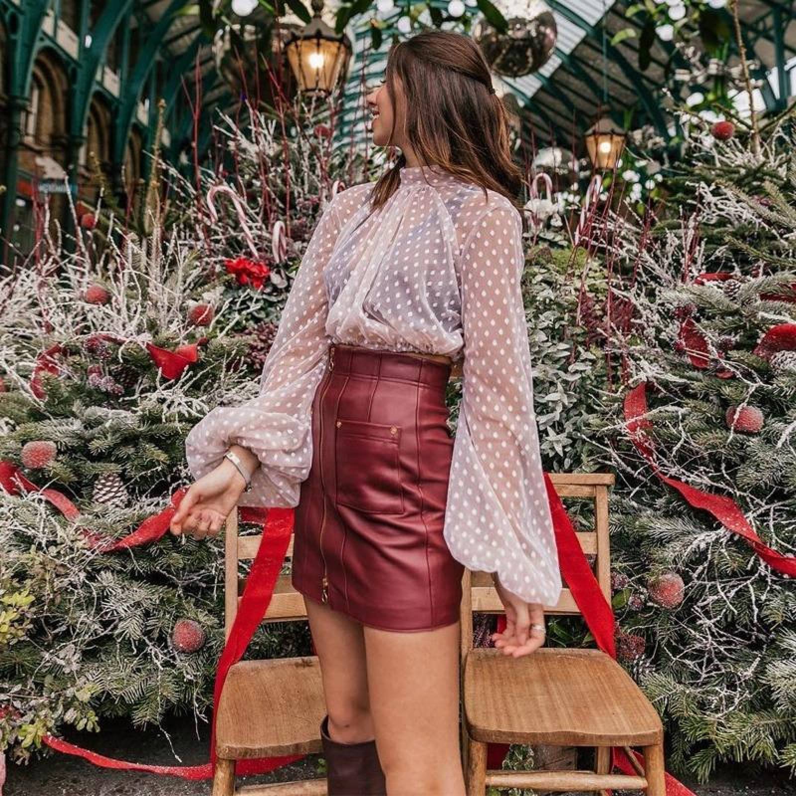 Blusa De Gasa Transparente Manga Larga Diseño Puntos Mpb-526