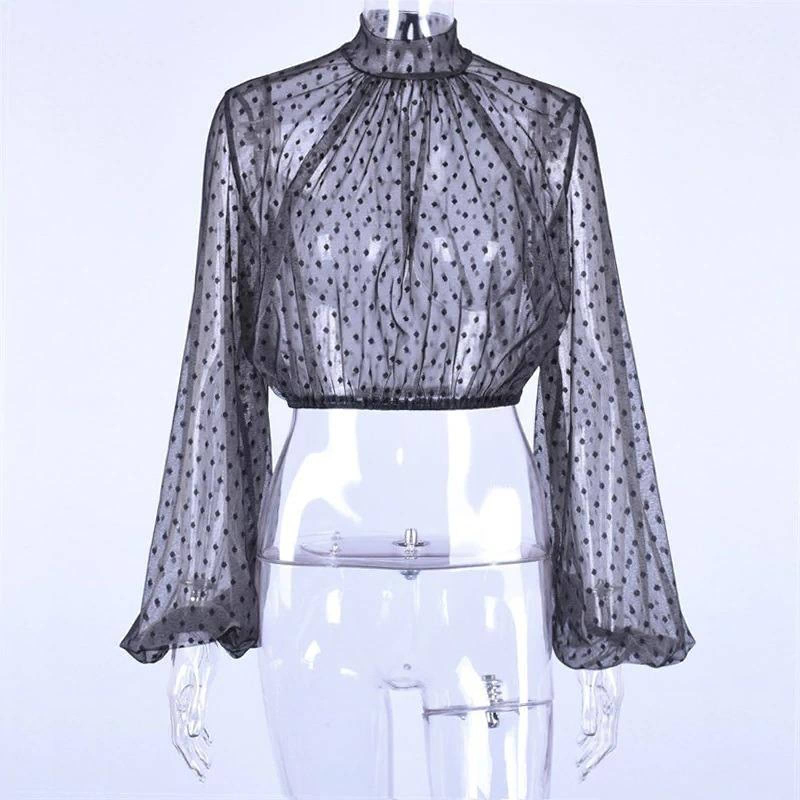 Blusa De Gasa Transparente Manga Larga Diseño Puntos Mpb-526