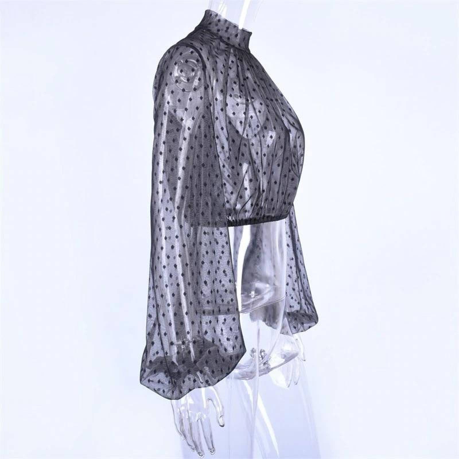 Blusa De Gasa Transparente Manga Larga Diseño Puntos Mpb-526