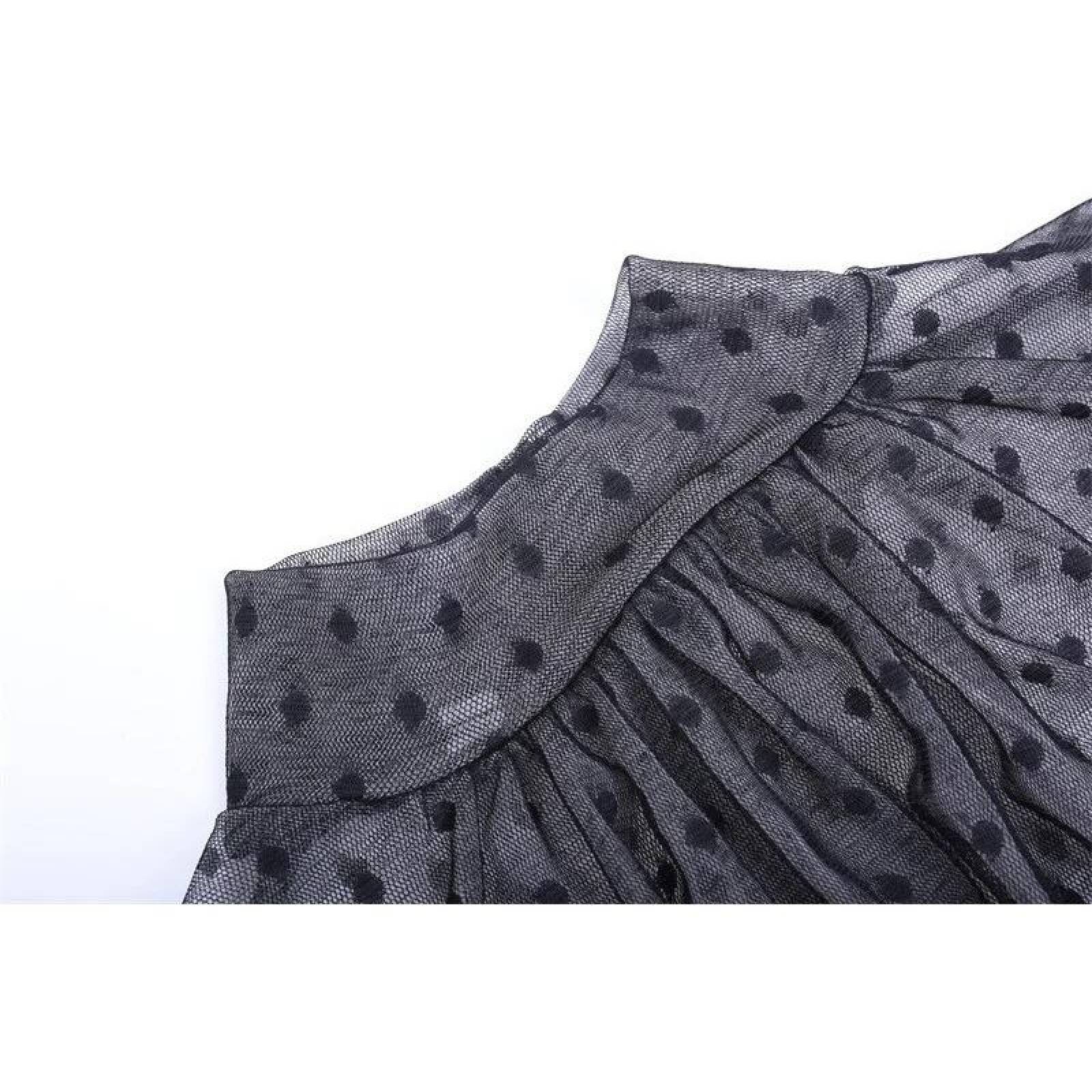 Blusa De Gasa Transparente Manga Larga Diseño Puntos Mpb-526