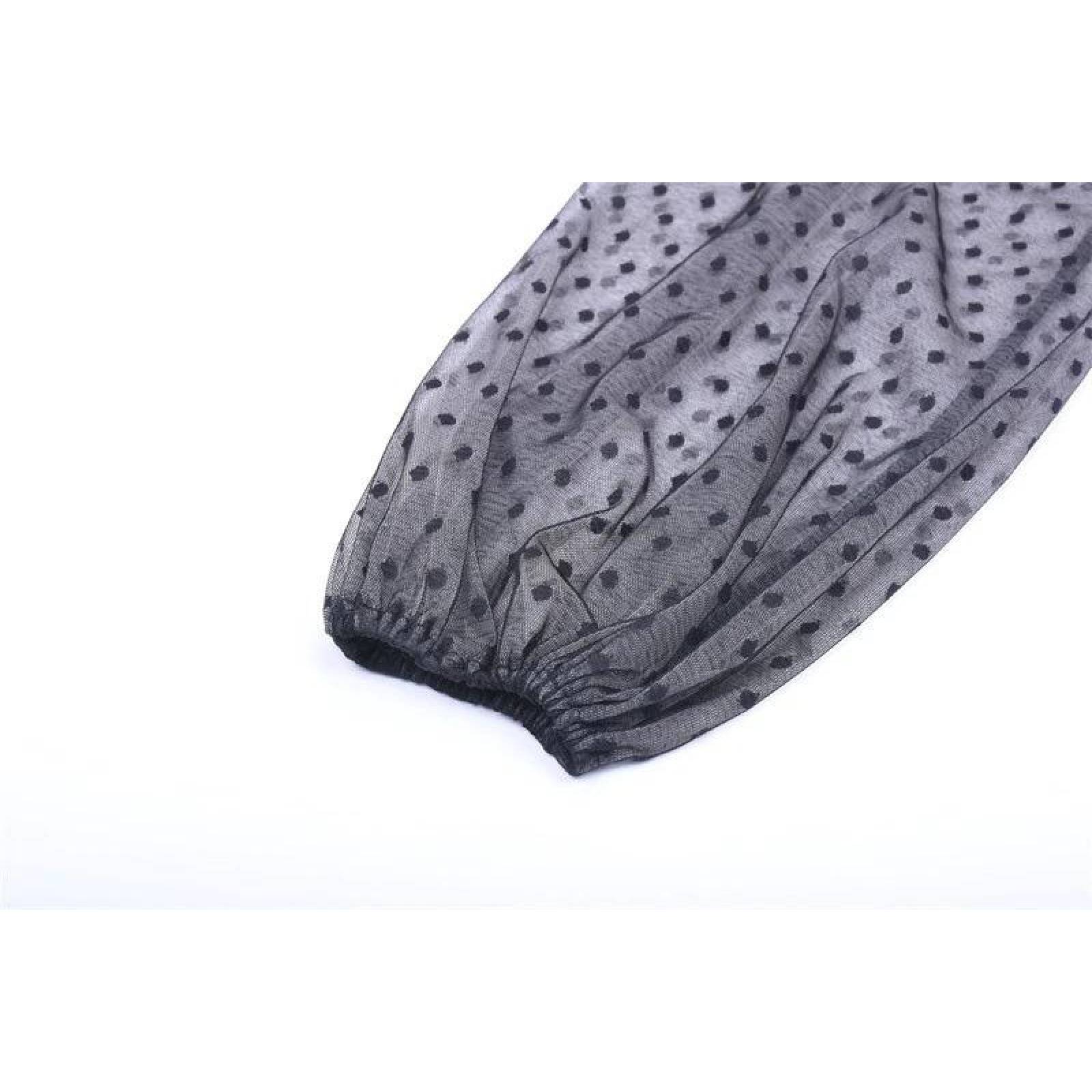 Blusa De Gasa Transparente Manga Larga Diseño Puntos Mpb-526