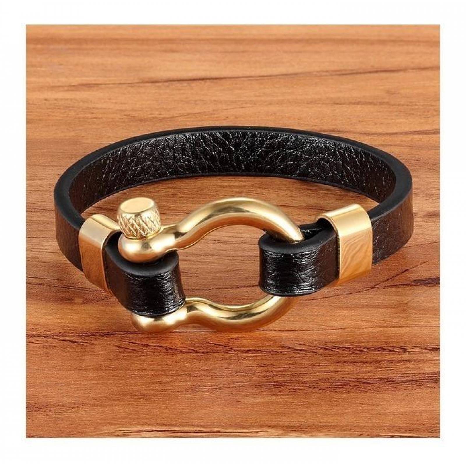 Brazalete Pulsera Cuero Con Hebilla Herradura Para Hombre A-161 Dorado