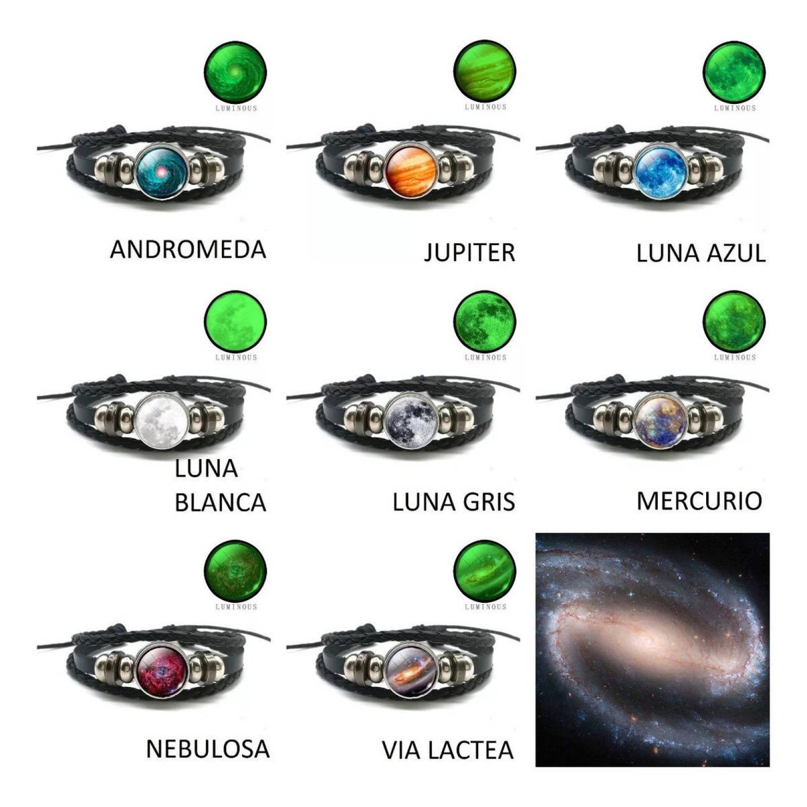 Pulsera Cuero Fluorescente Universo Varios Diseños Mpb-330 5 " - Luna Blanca LUNA BLANCA