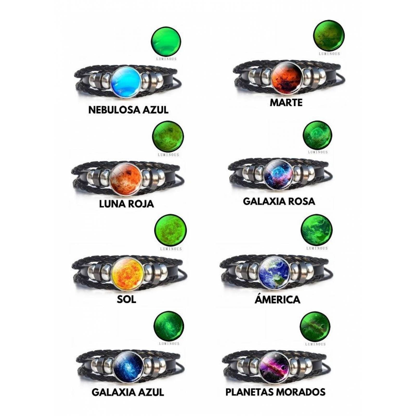 Pulsera Cuero Fluorescente Universo Varios Diseños Mpb-330 5 " - Luna Blanca LUNA BLANCA
