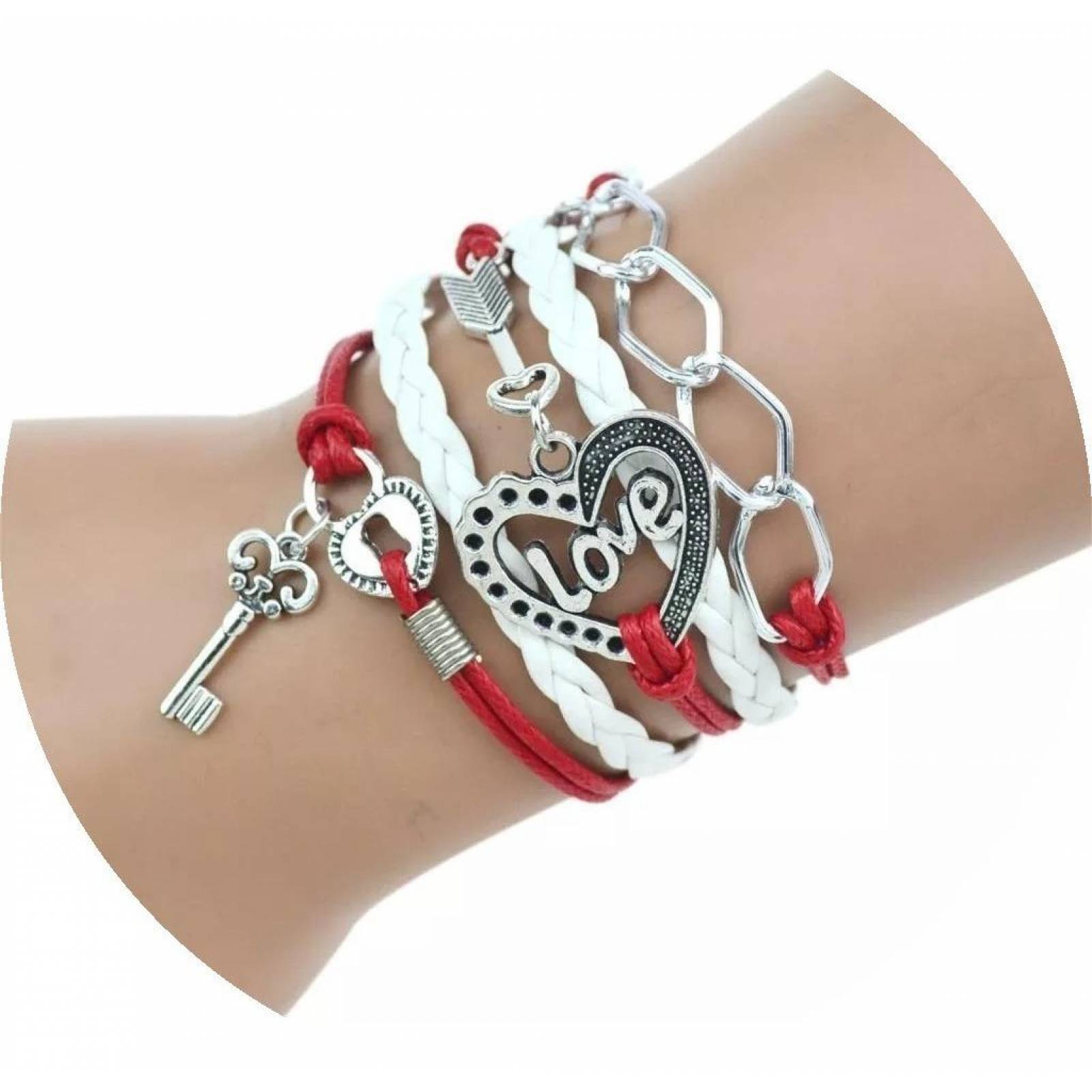 Hermosa Pulsera Trendy Dama Hebra Love Cerradura Mpb-301/304 Rojo/Blanco 5 "