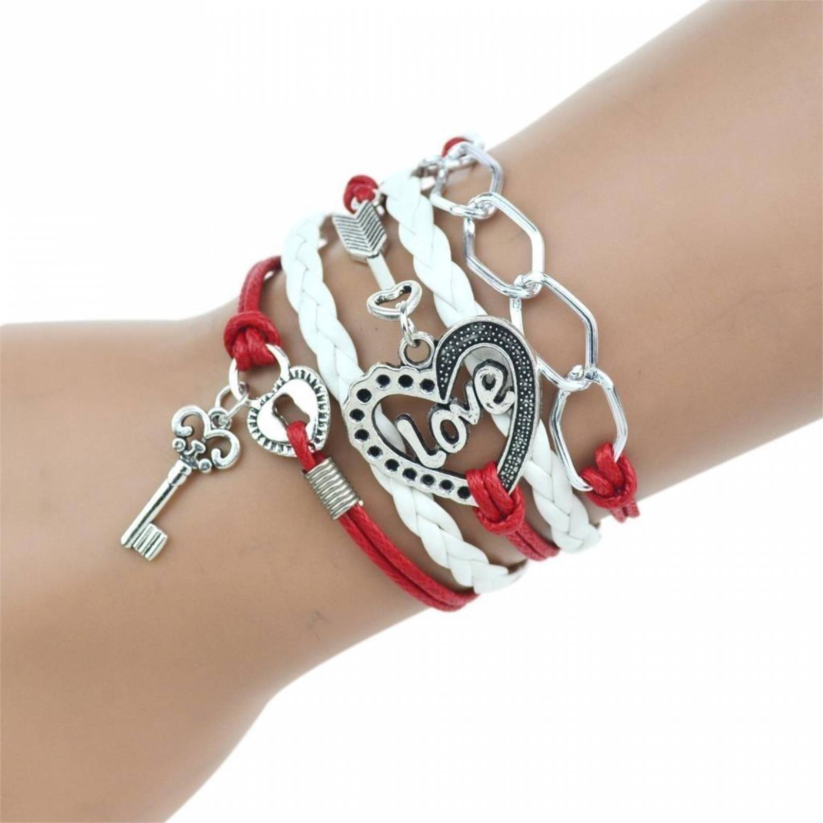 Hermosa Pulsera Trendy Dama Hebra Love Cerradura Mpb-301/304 Rojo/Blanco 5 "