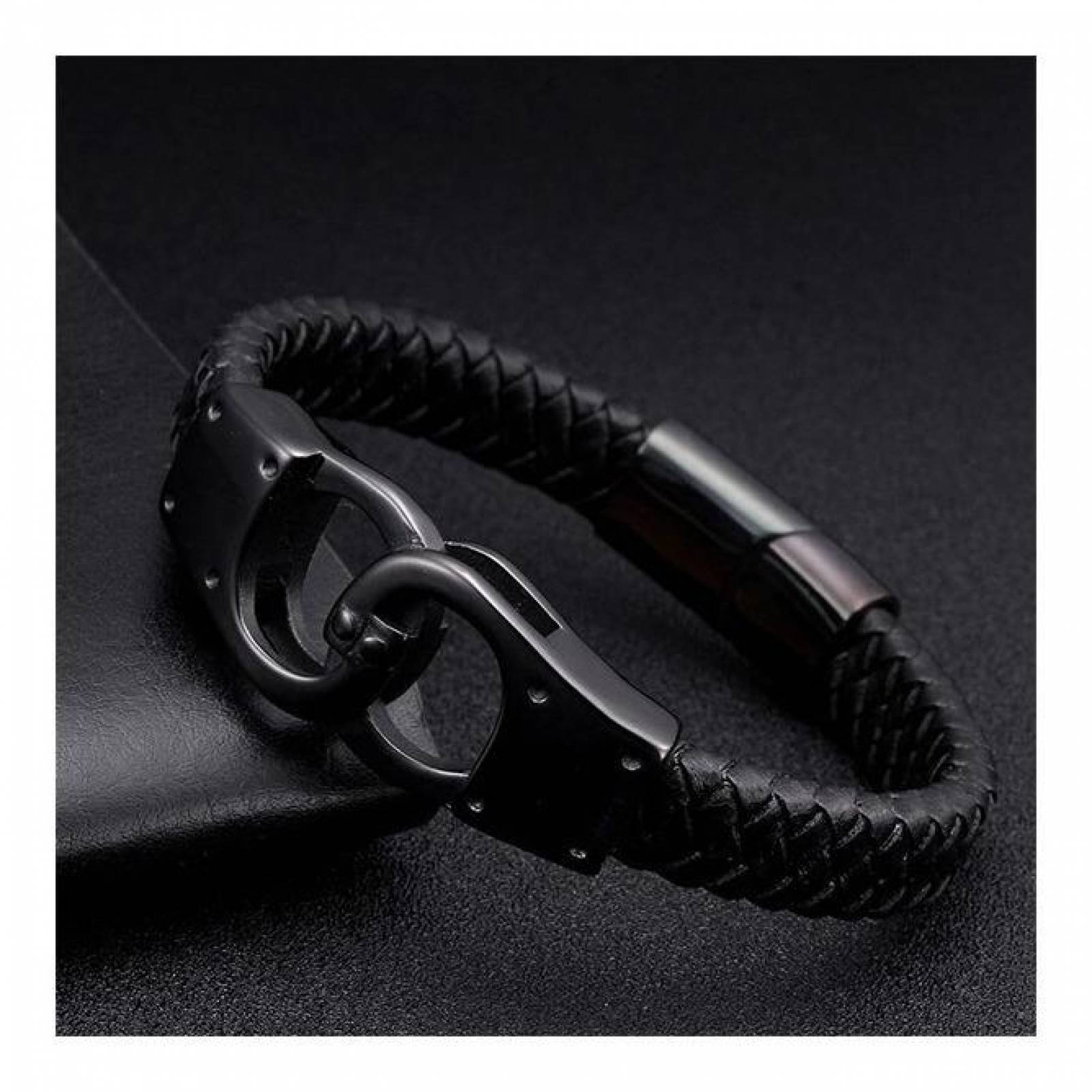 Pulsera Cuero Trenzado Con Dije De Esposas A-169 