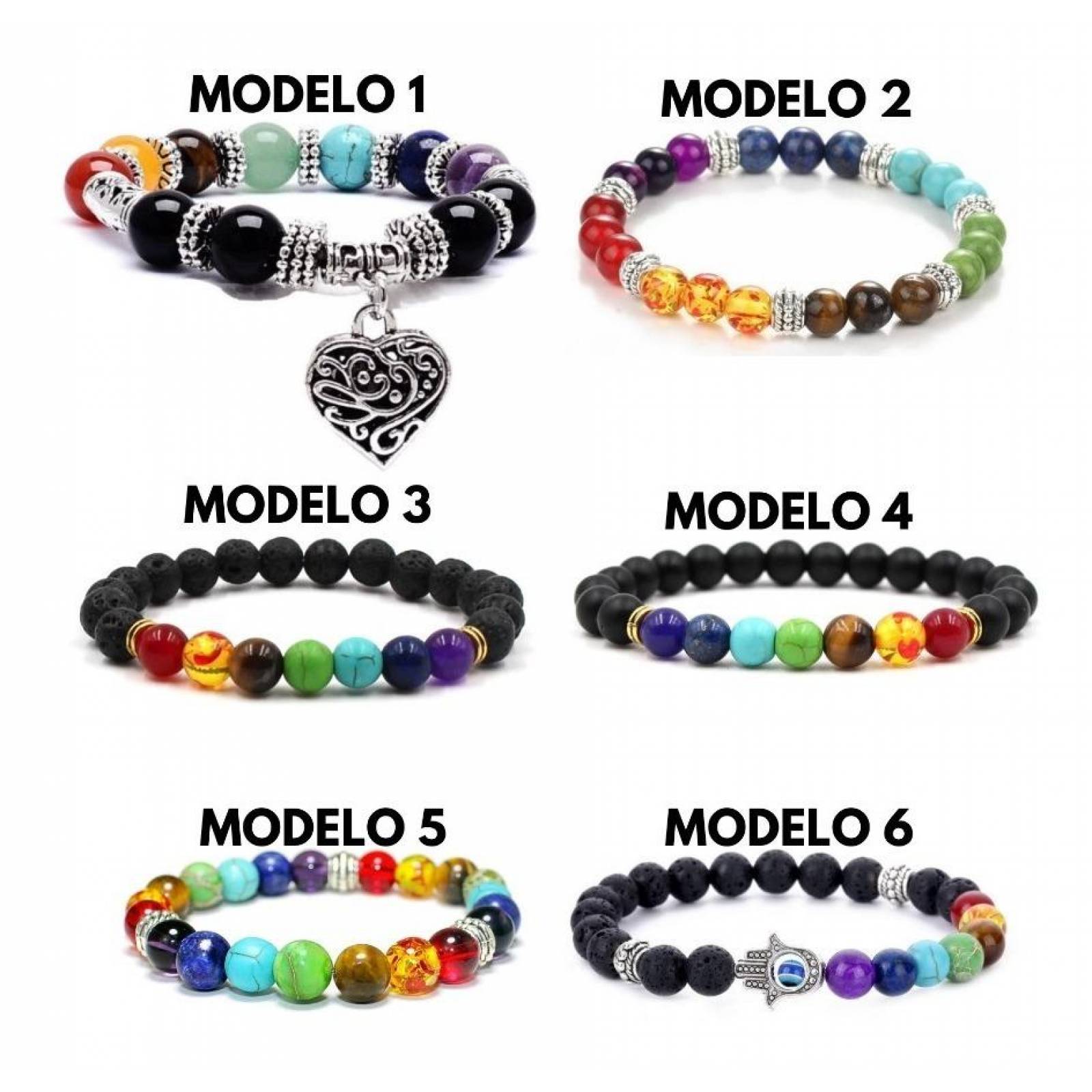 Hermosa Pulsera De Cuentas Energética 7 Chakras J-032 8 cm - MODELO 1