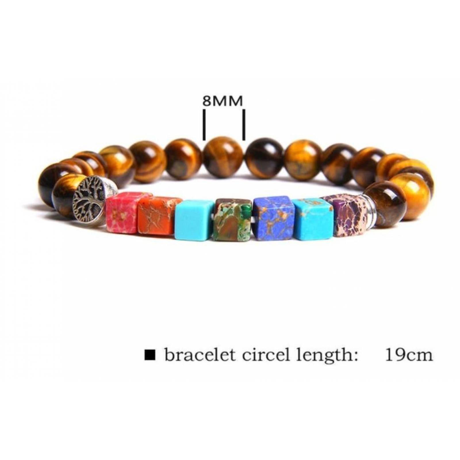 Pulsera De Cuentas De Piedra Volcánica Con Cubos A-073 Marrón claro MARRON PLATEADO