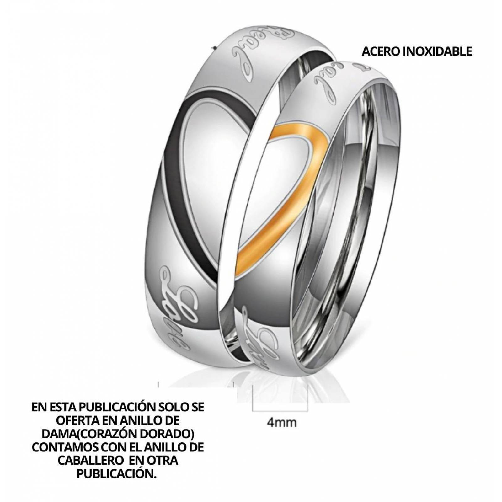 Anillo Boda Dama Acero Inoxidable Coraz n Mpb 319