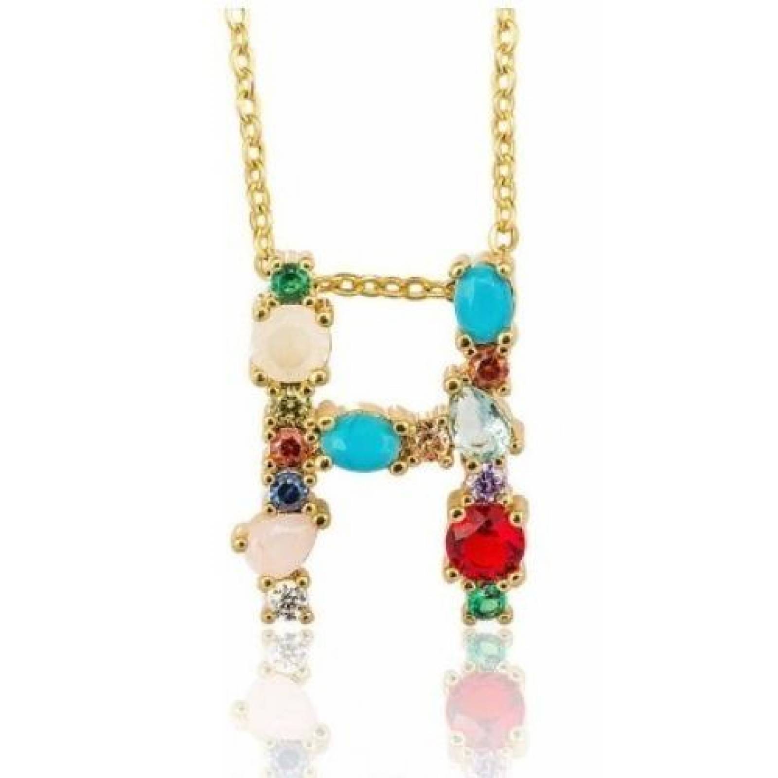 Collar De Letras Abecedario Con Zirconias De Colores Mpb-479 Dorado H
