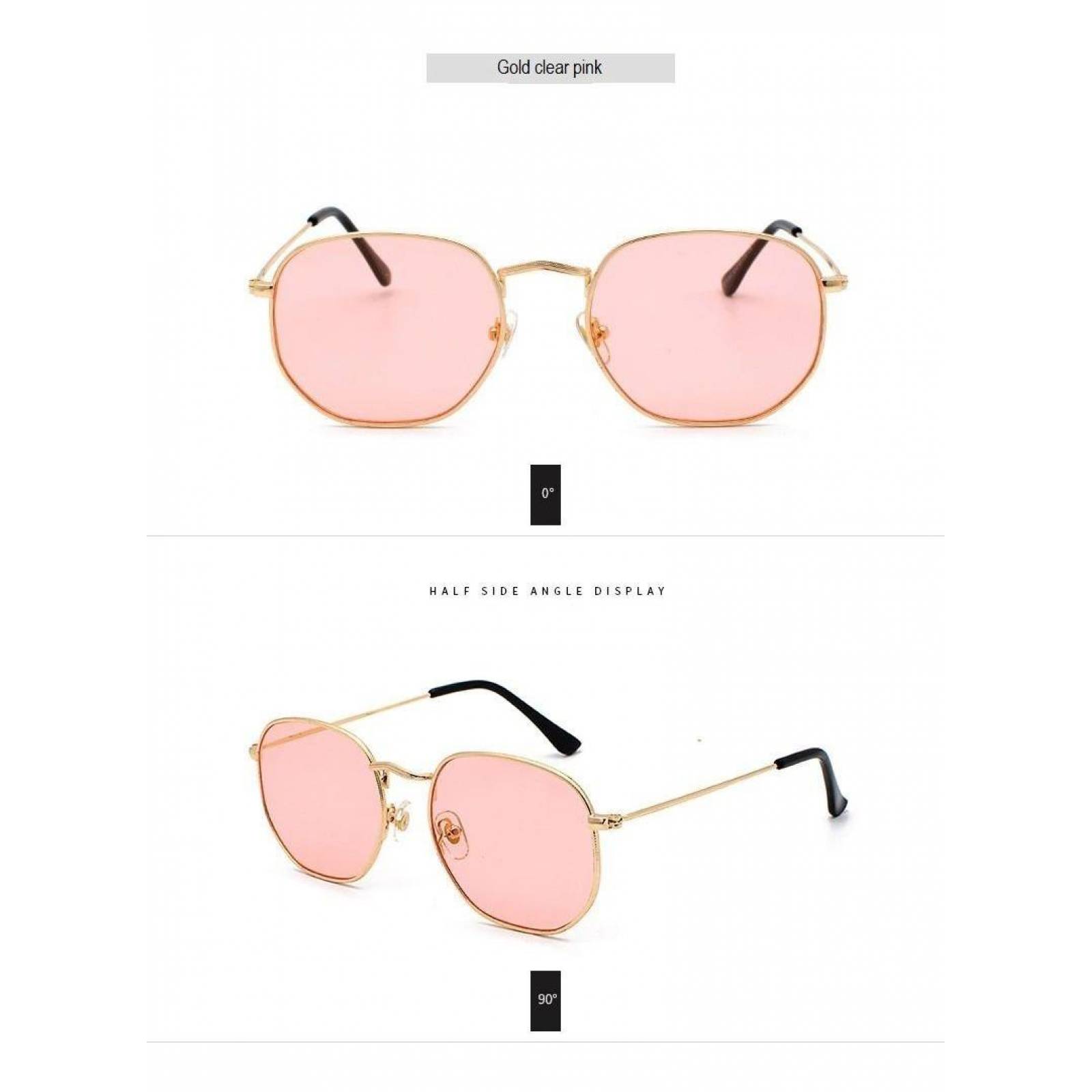 Lentes Gafas De Sol Hexagonales Hombre Mujer Unisex A-002 Rosa