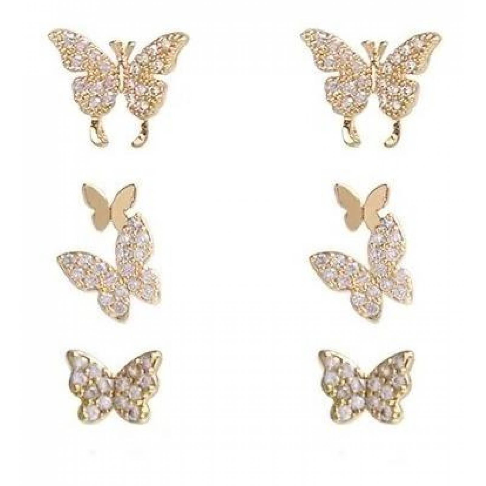 Aretes De Clip Mariposa 4 Pz. Piercing Falso Moda V-177 Dorado