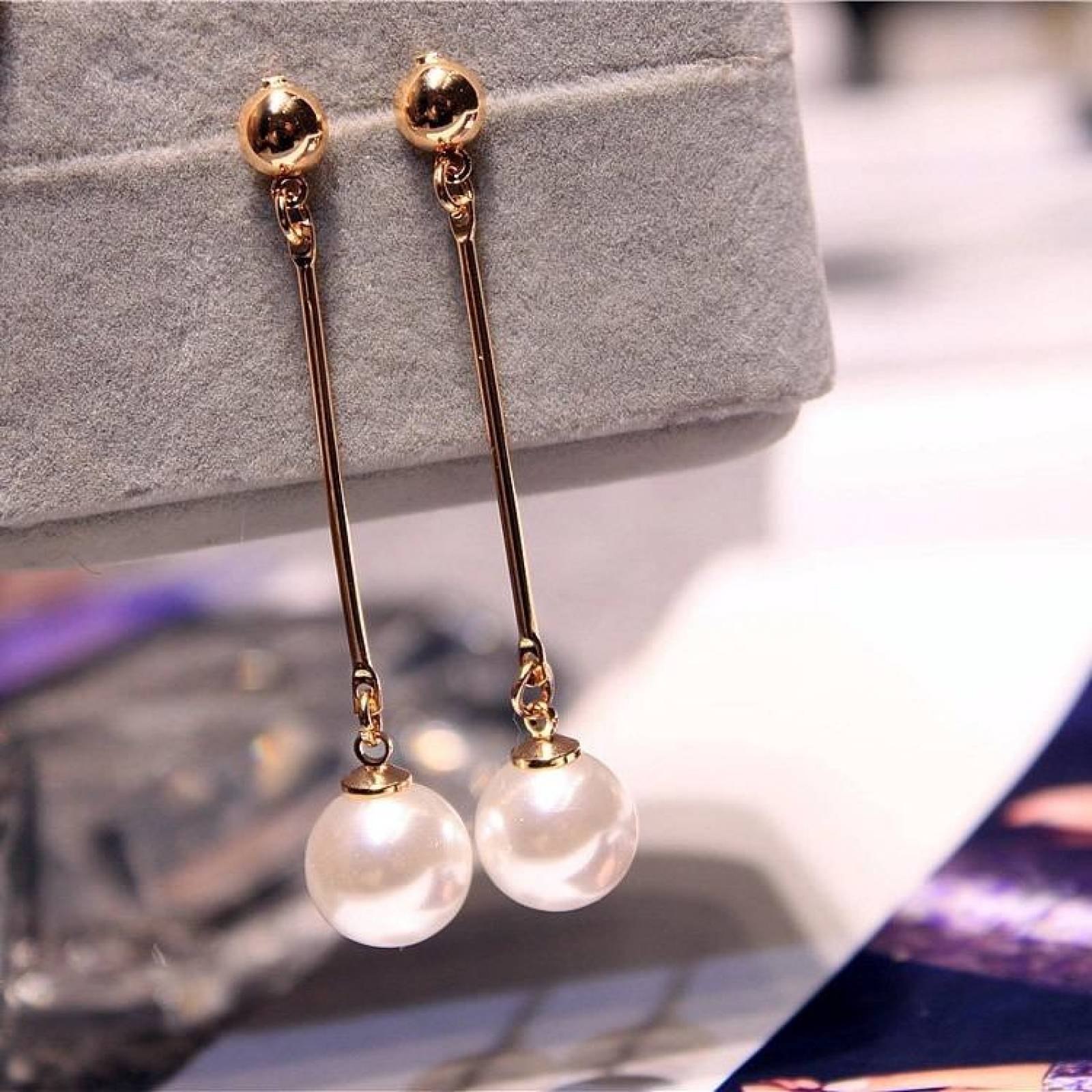 Elegantes Aretes Largos Perla Mpb-250 