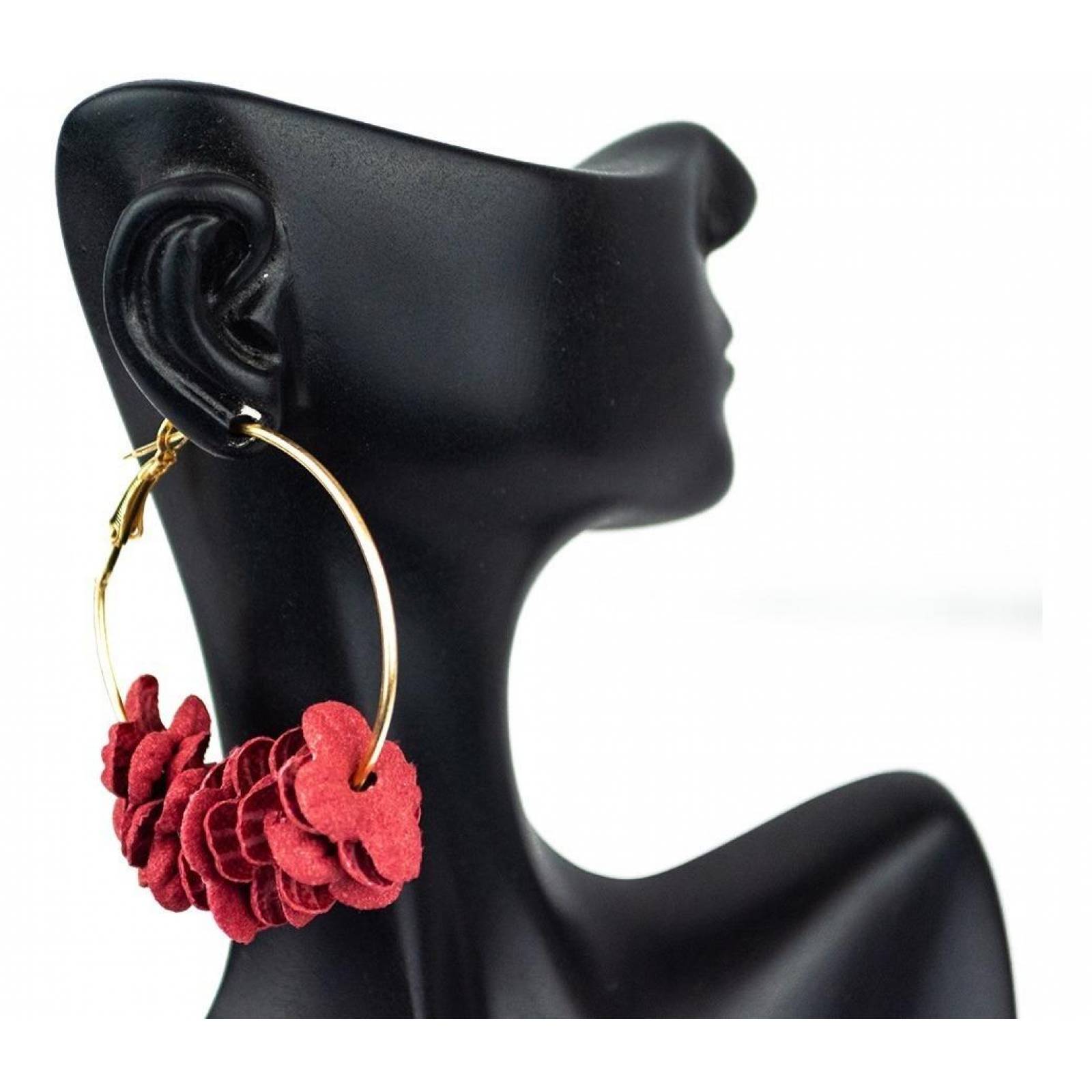 Arracadas Para Mujer De Flores J-010 GUINDA