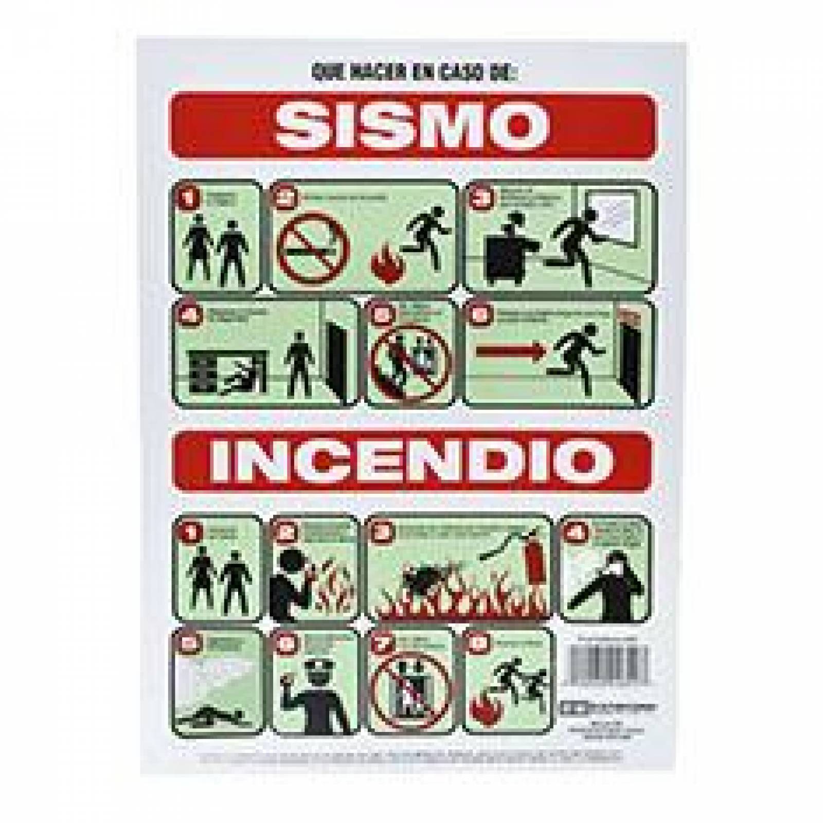 Letrero Qué Hacer En Caso De Sismo/incendio 21.6x30.5cm 
